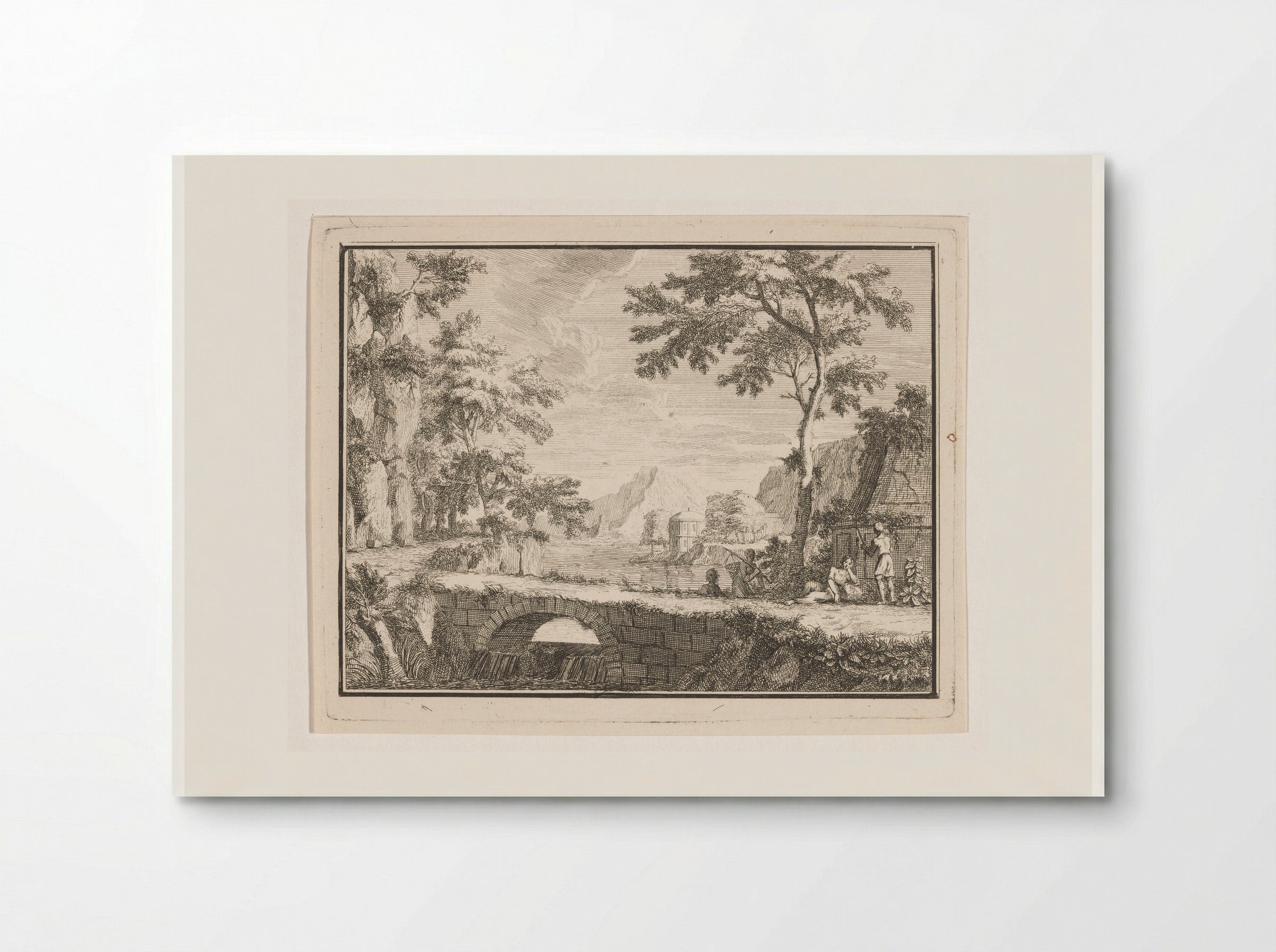 Arcadian Landscape with Fishermen by a Stone Bridge - Louis Fabritius Dubourg - Poster