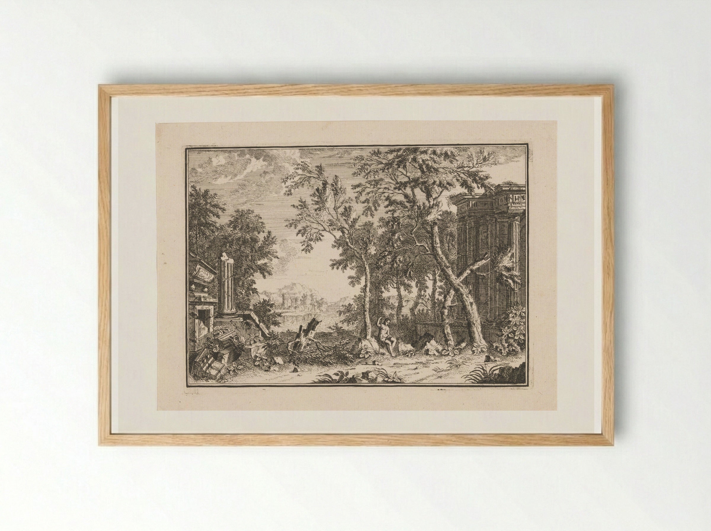 Arcadian Landscape with Shepherd Among Ruins - Louis Fabritius Dubourg - Framed Print Wood