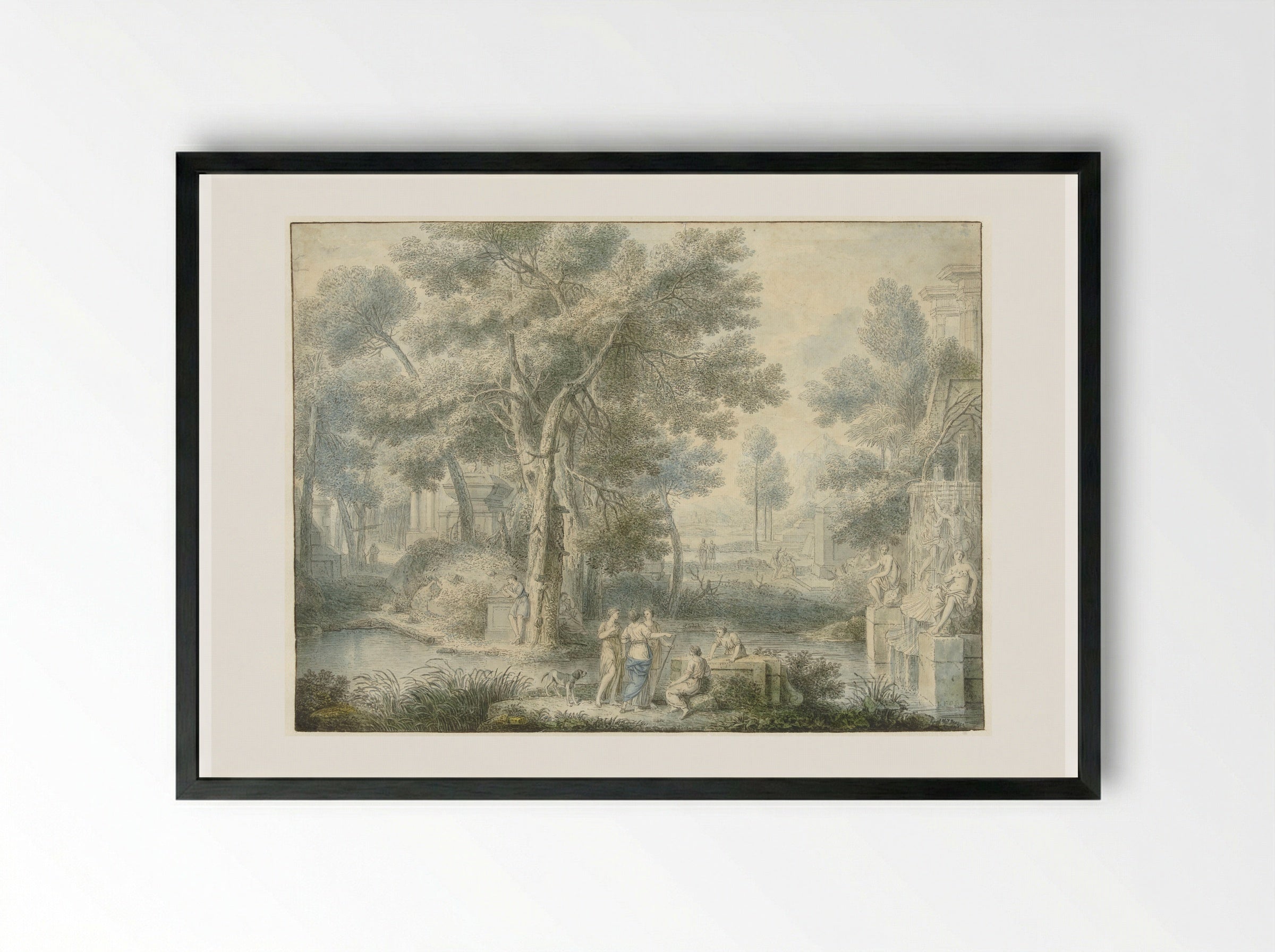 Arcadian Landscape with a Fountain - Louis Fabritius Dubourg - Framed Print Black