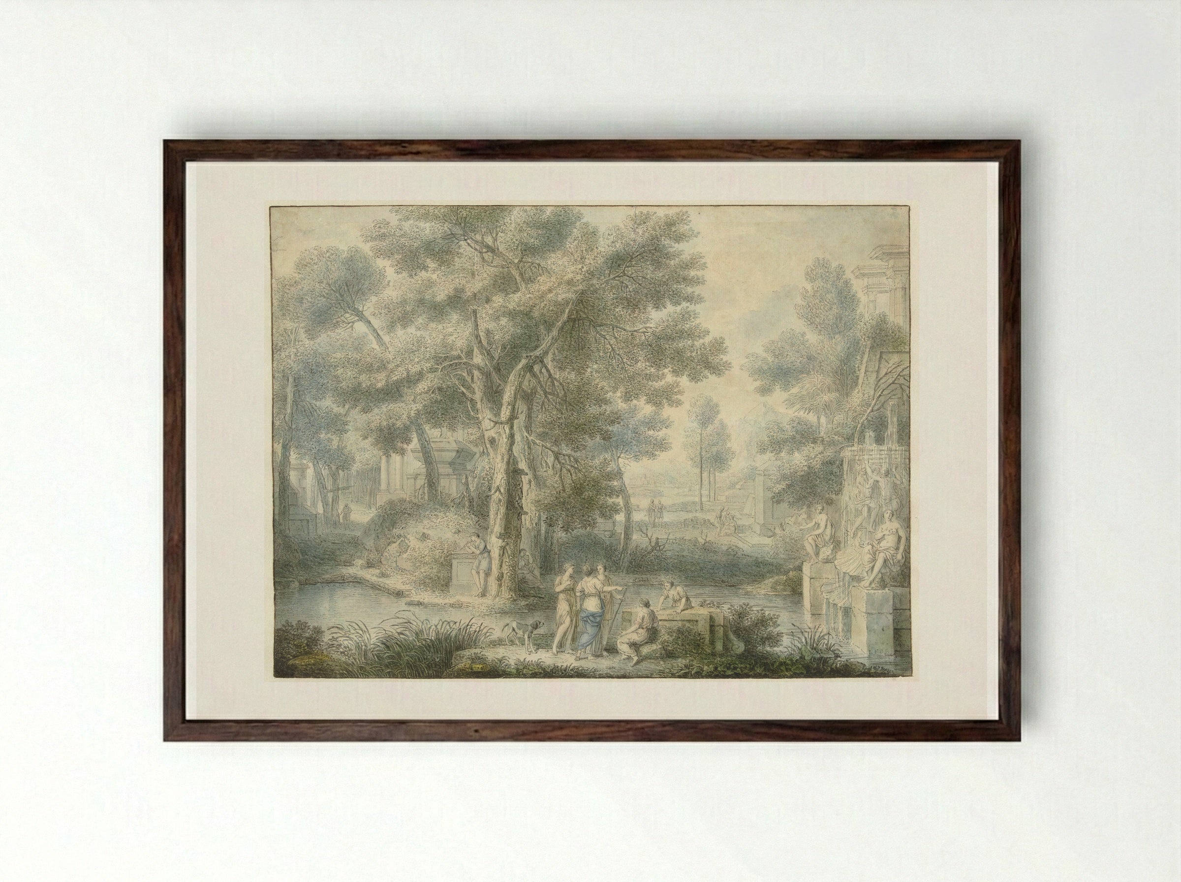 Arcadian Landscape with a Fountain - Louis Fabritius Dubourg - Framed Print Dark Wood