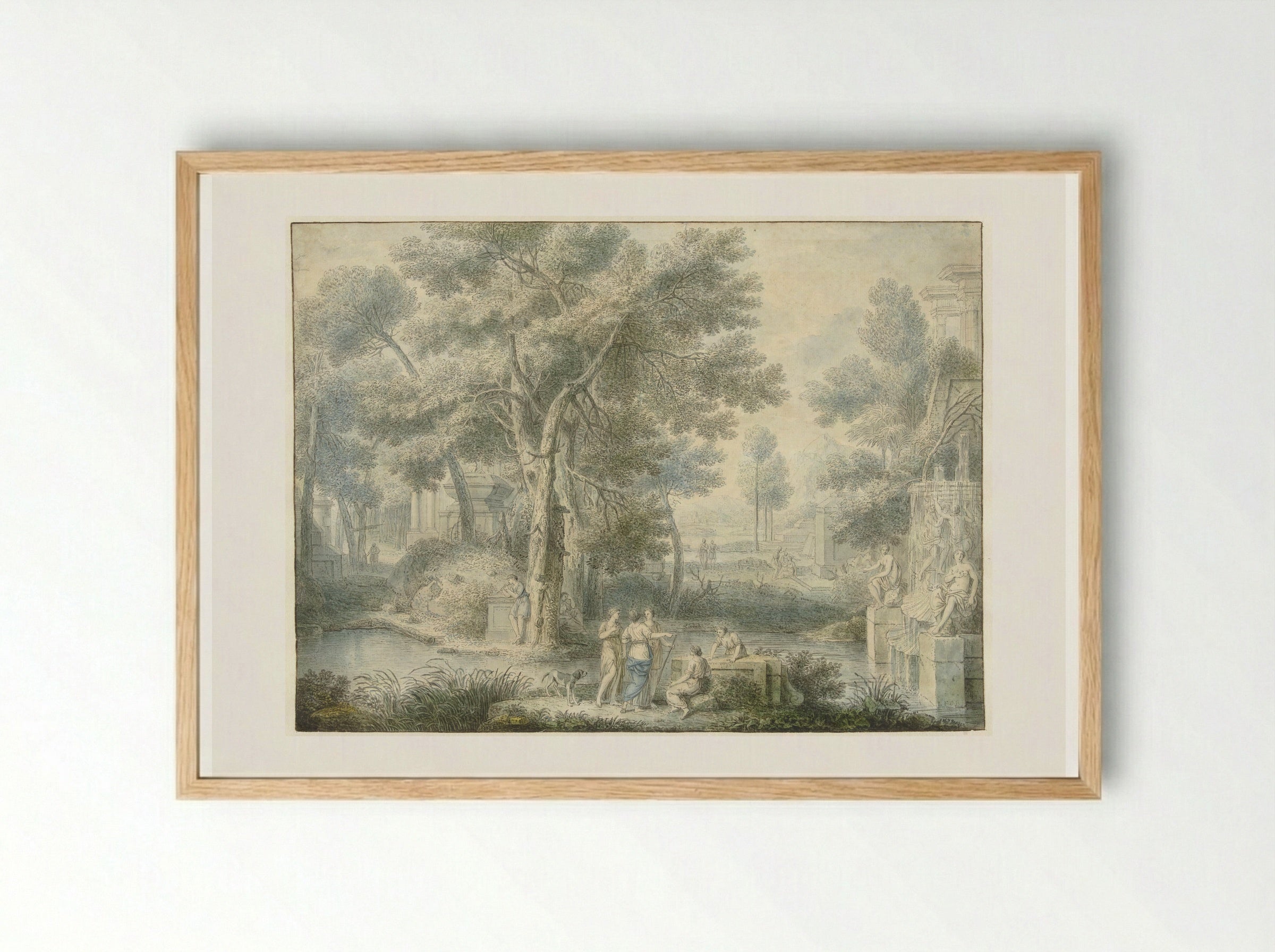 Arcadian Landscape with a Fountain - Louis Fabritius Dubourg - Framed Print Wood