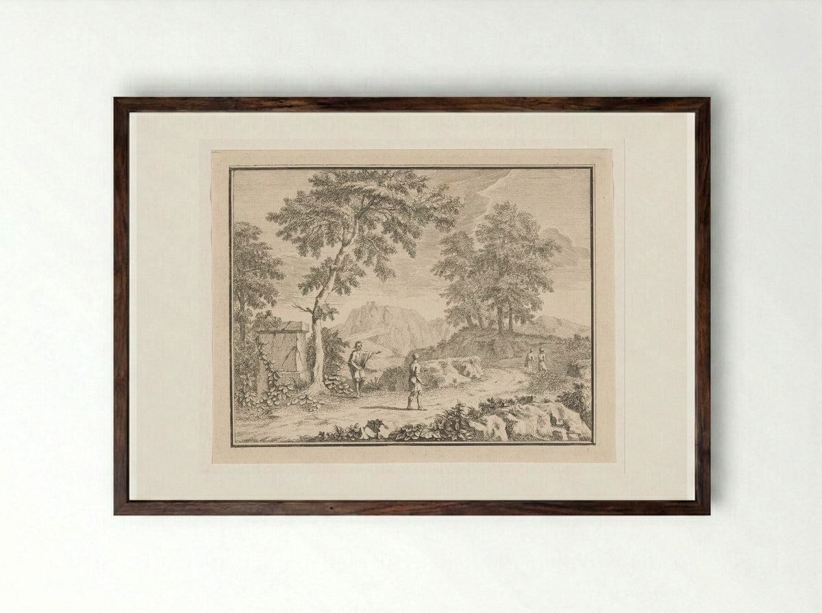 Arcadian Landscape with a Man Pointing the Way - Louis Fabritius Dubourg - Framed Print Dark Wood