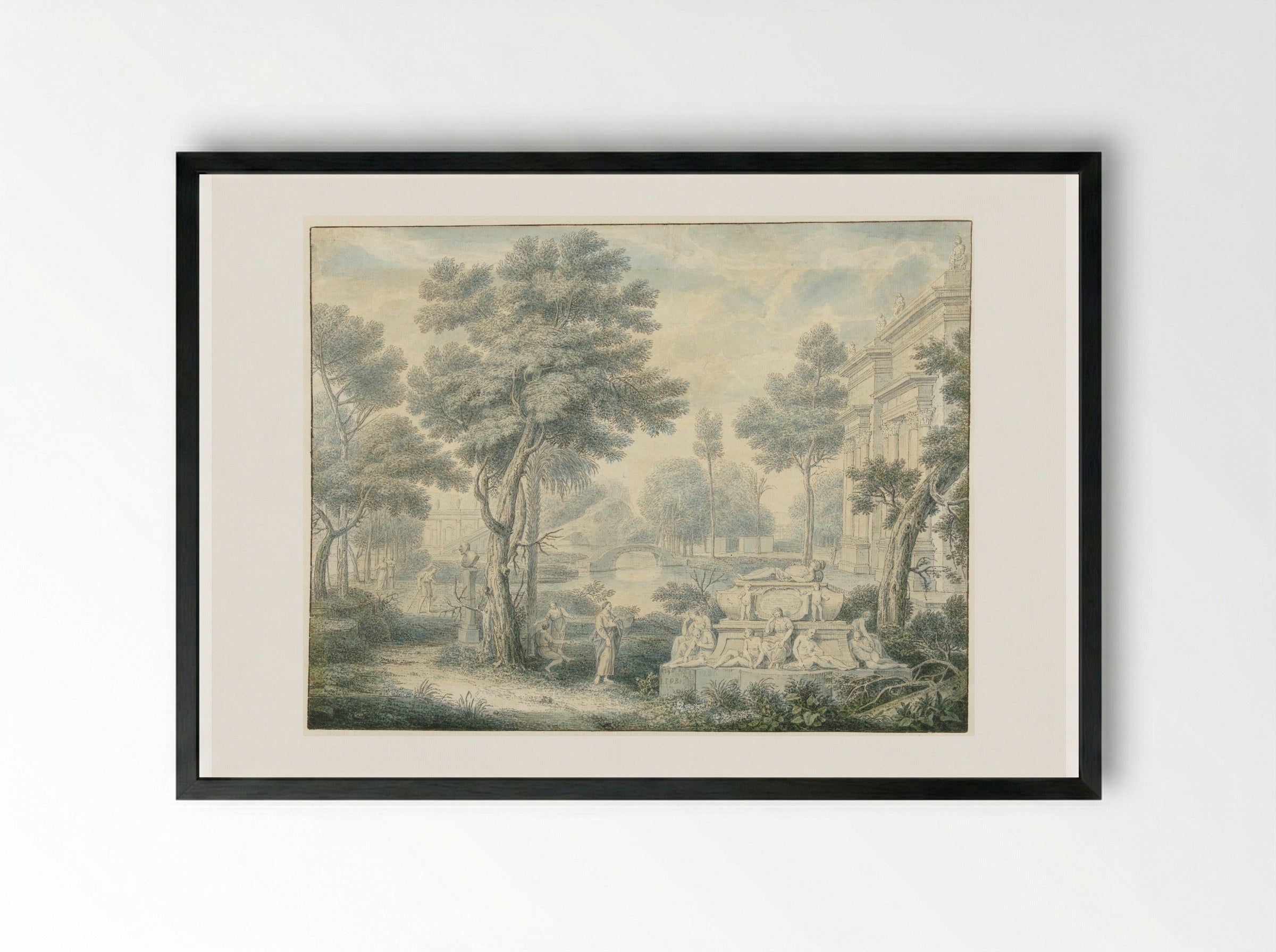 Arcadian Landscape with a Tomb - Louis Fabritius Dubourg - Framed Print Black