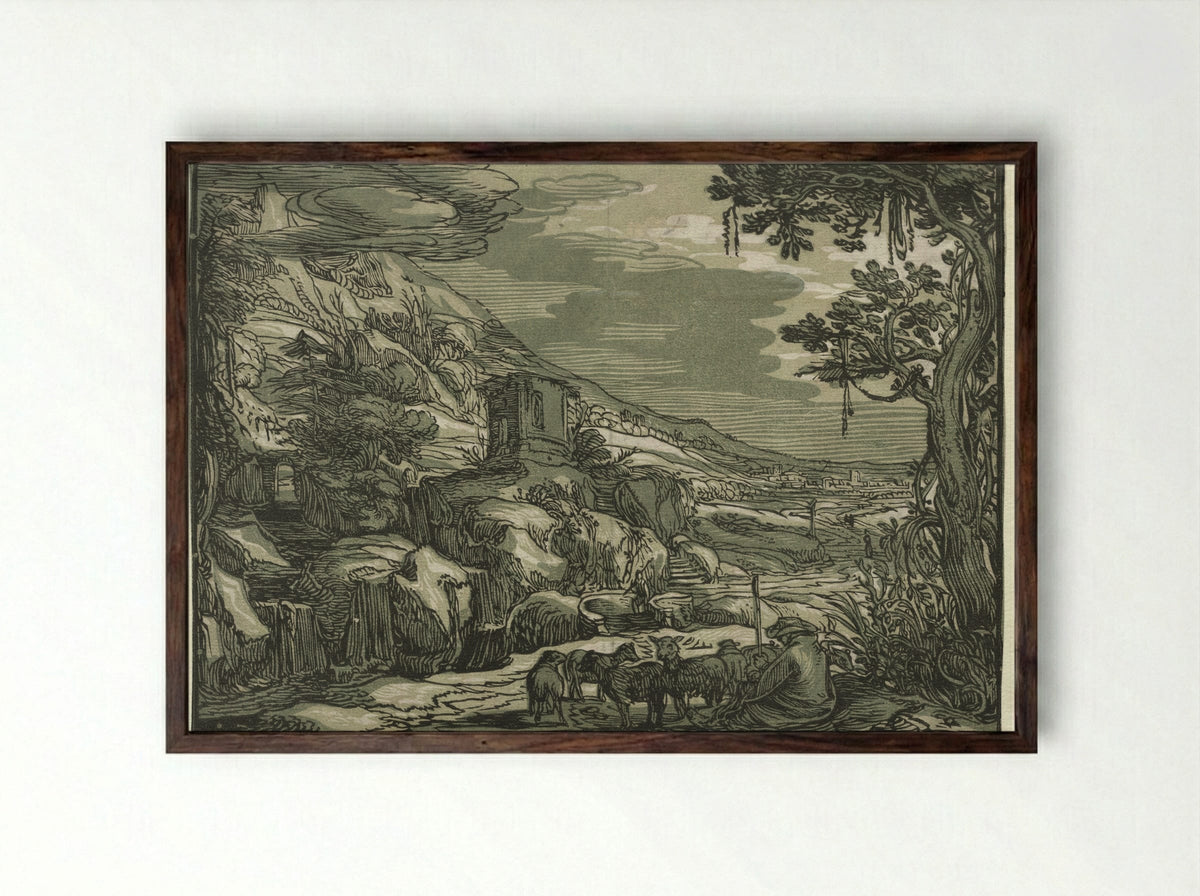 Arcadian Landscape - Esaias van de Velde - Framed Print Dark Wood