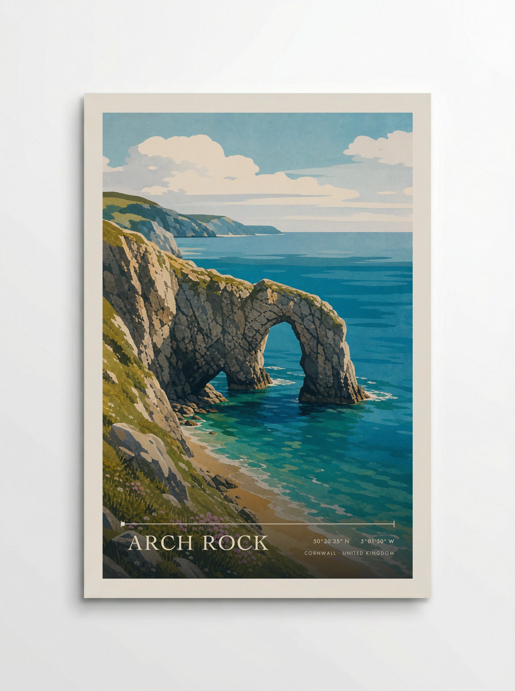 Arch Rock Cornwall United Kingdom Travel Poster - Poster