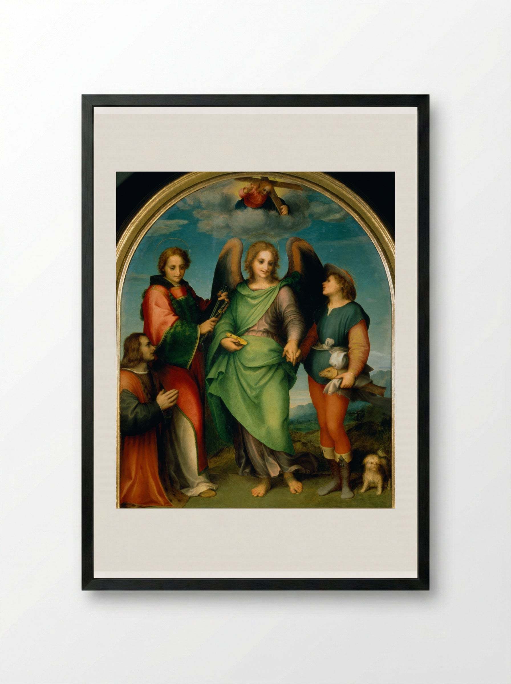 Archangel Raphael with Tobias, St. Lawrence and the Donor Leonardo di Lorenzo Morelli - Andrea del Sarto - Framed Print Black