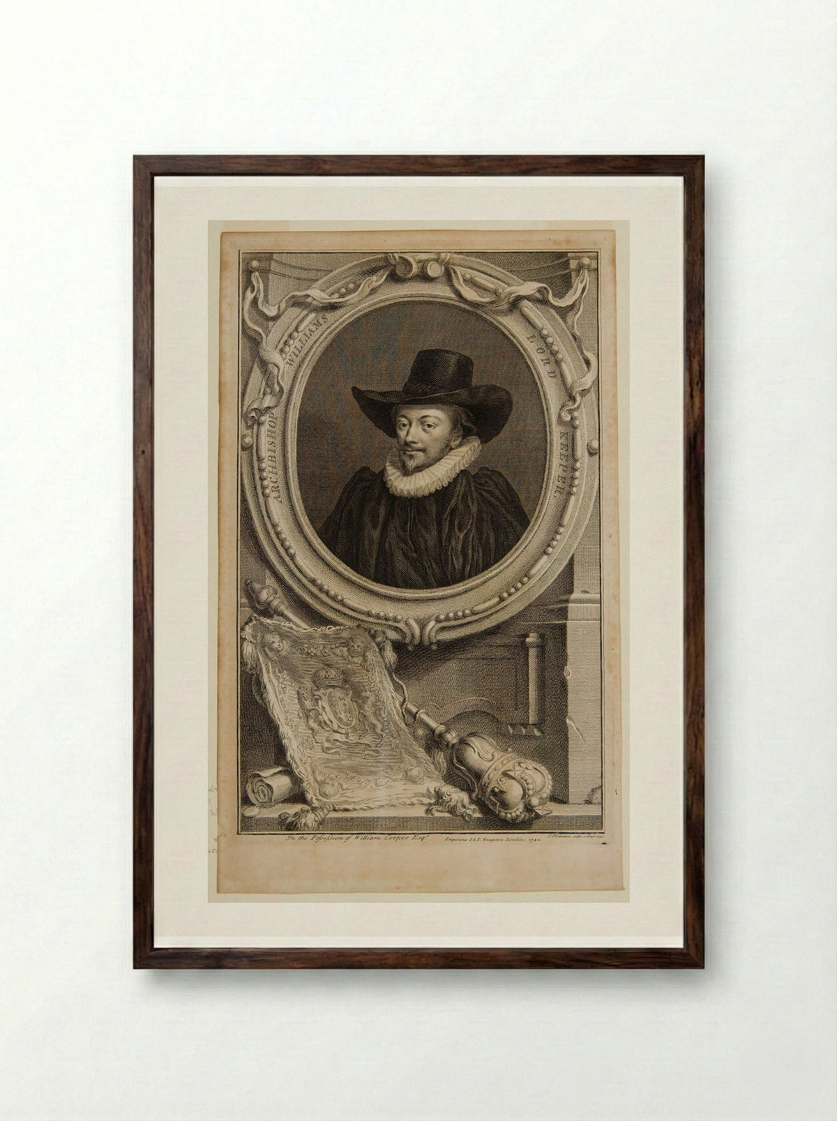 Archbishop Williams, Lord Keeper - Jacobus Houbraken - Framed Print Dark Wood