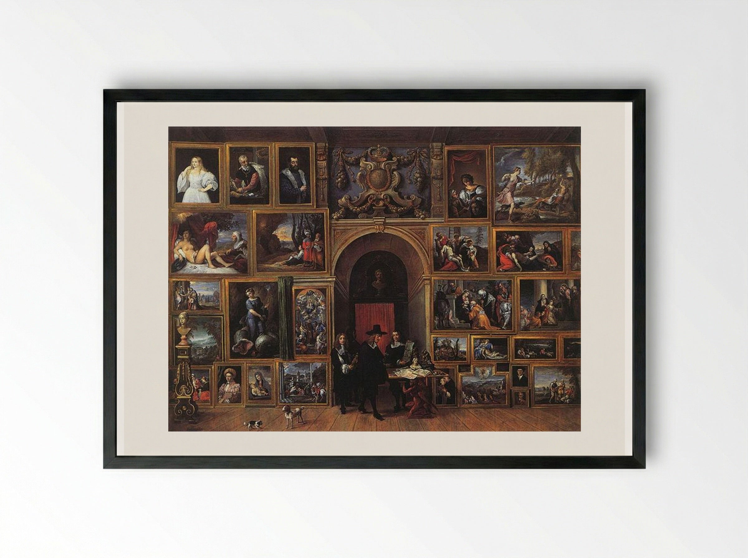 Archduke Leopold Wilhelm of Austria in his Gallery - David Teniers the Younger - Framed Print Black