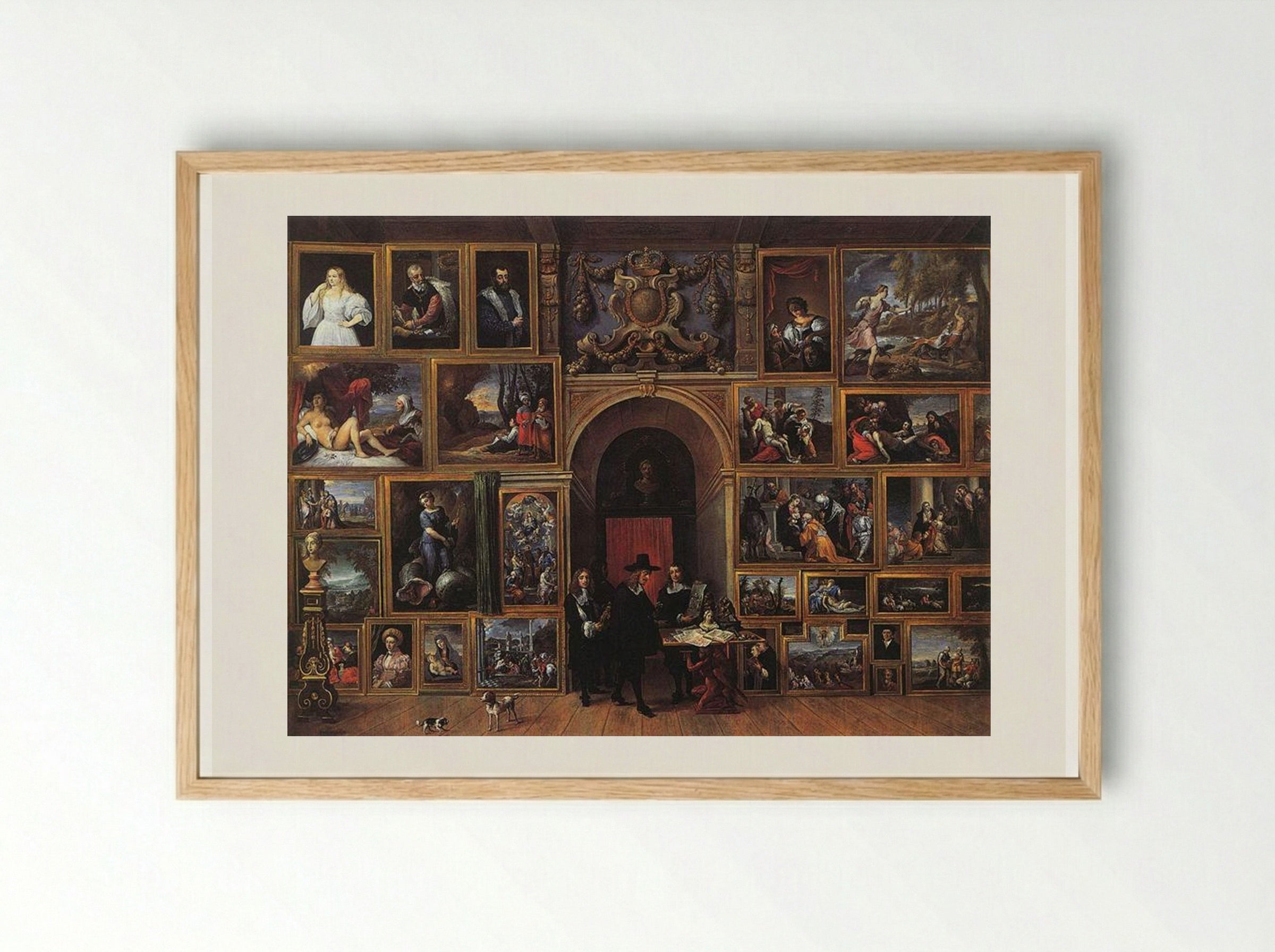 Archduke Leopold Wilhelm of Austria in his Gallery - David Teniers the Younger - Framed Print Wood