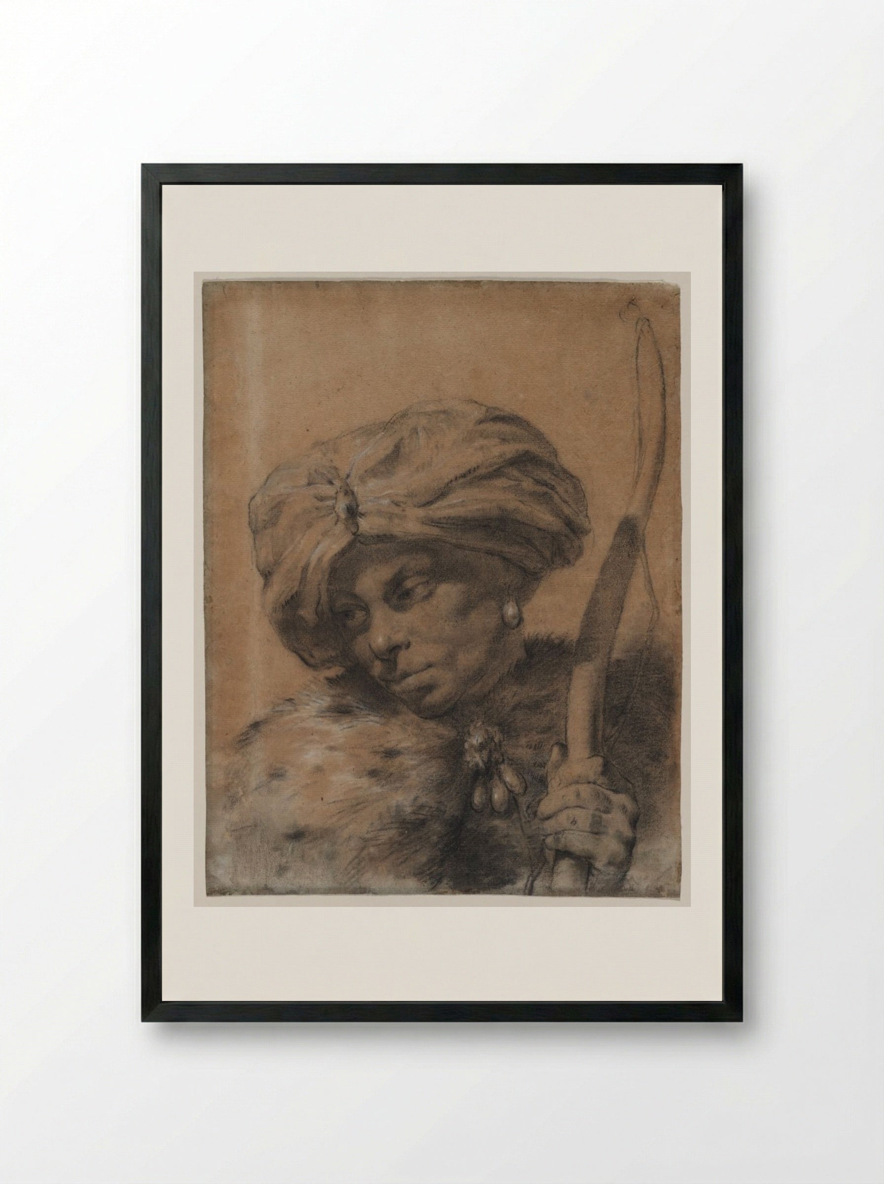Archer with Turbaned Headdress - Giovanni Battista Piazzetta - Framed Print Black