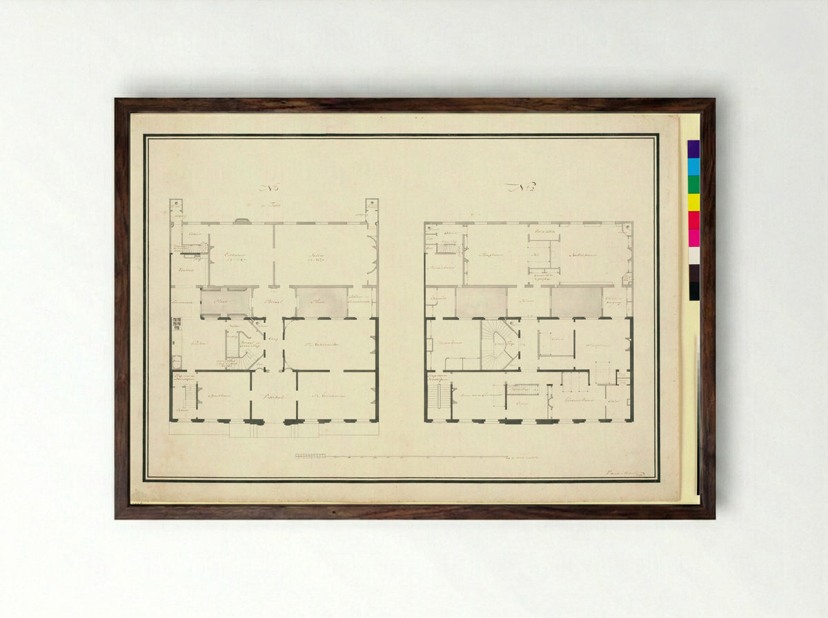 Architectural Design for Huis Kops, Haarlem - Abraham van der Hart - Framed Print Dark Wood