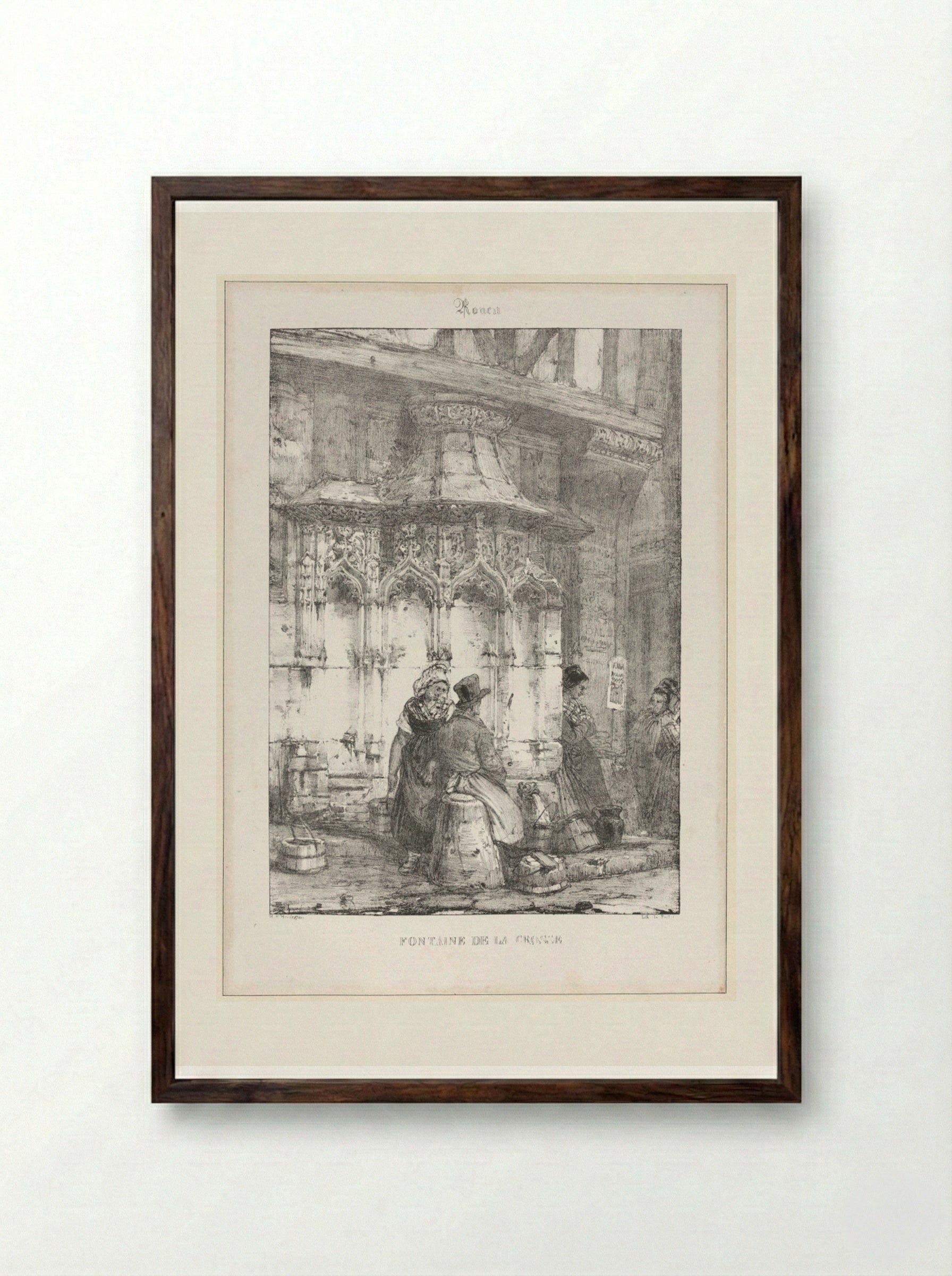 Architectural Remains and Fragments: Rouen - Fontaine de la Crosse - Richard Parkes Bonington - Framed Print Dark Wood