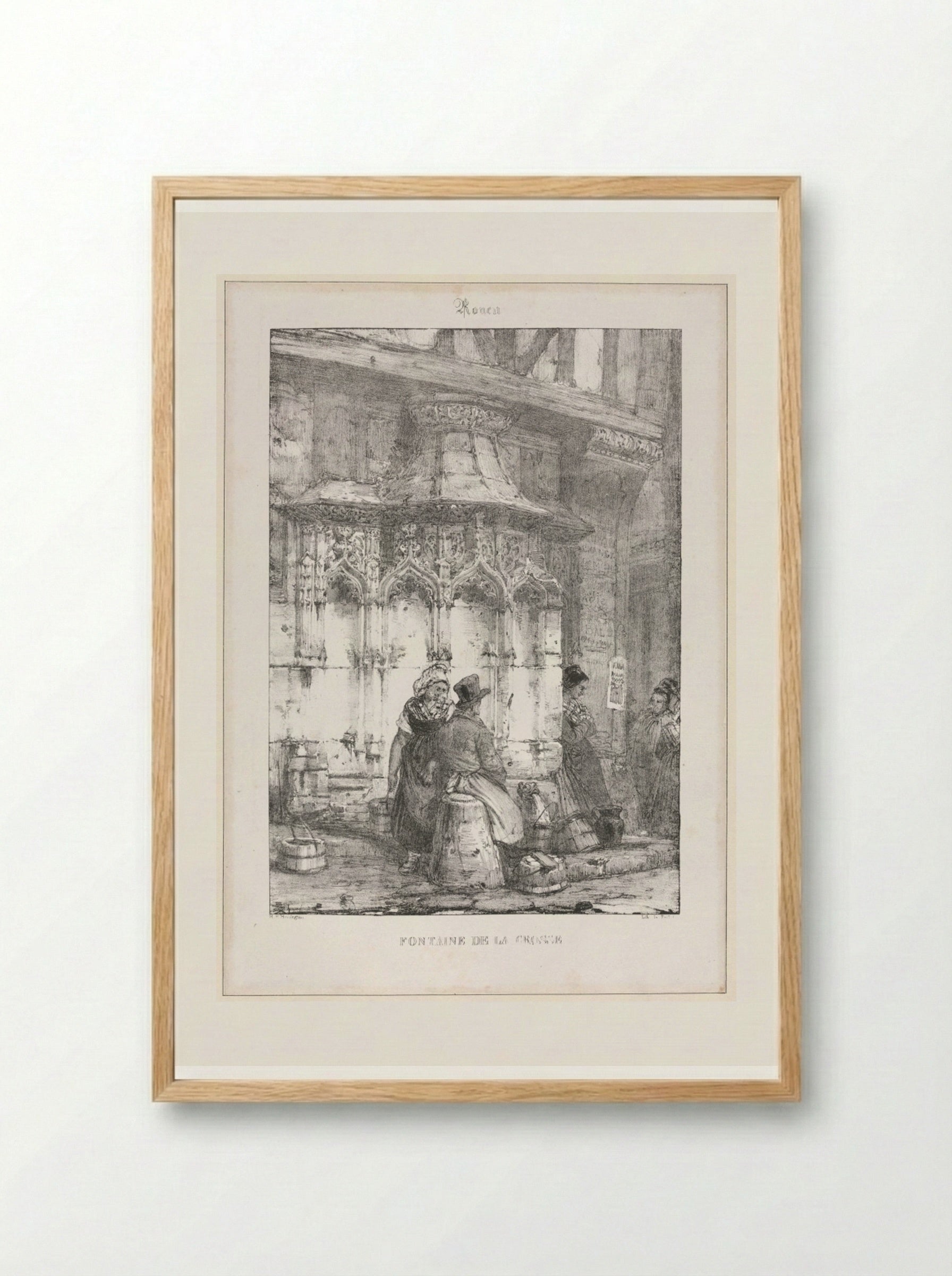 Architectural Remains and Fragments: Rouen - Fontaine de la Crosse - Richard Parkes Bonington - Framed Print Wood