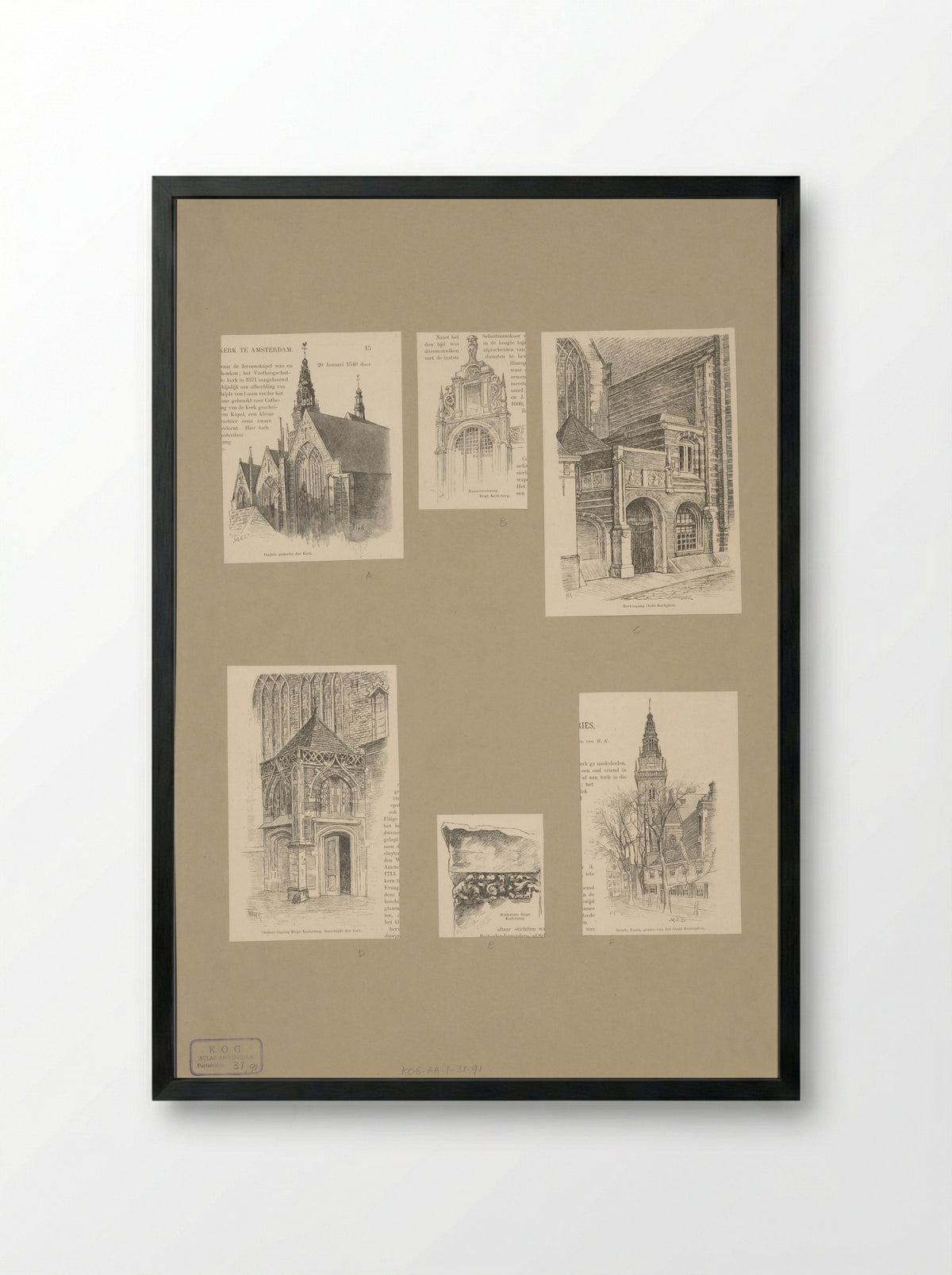 Architectural Studies of the Oude Kerk - Fine Art Print - Framed Print Black
