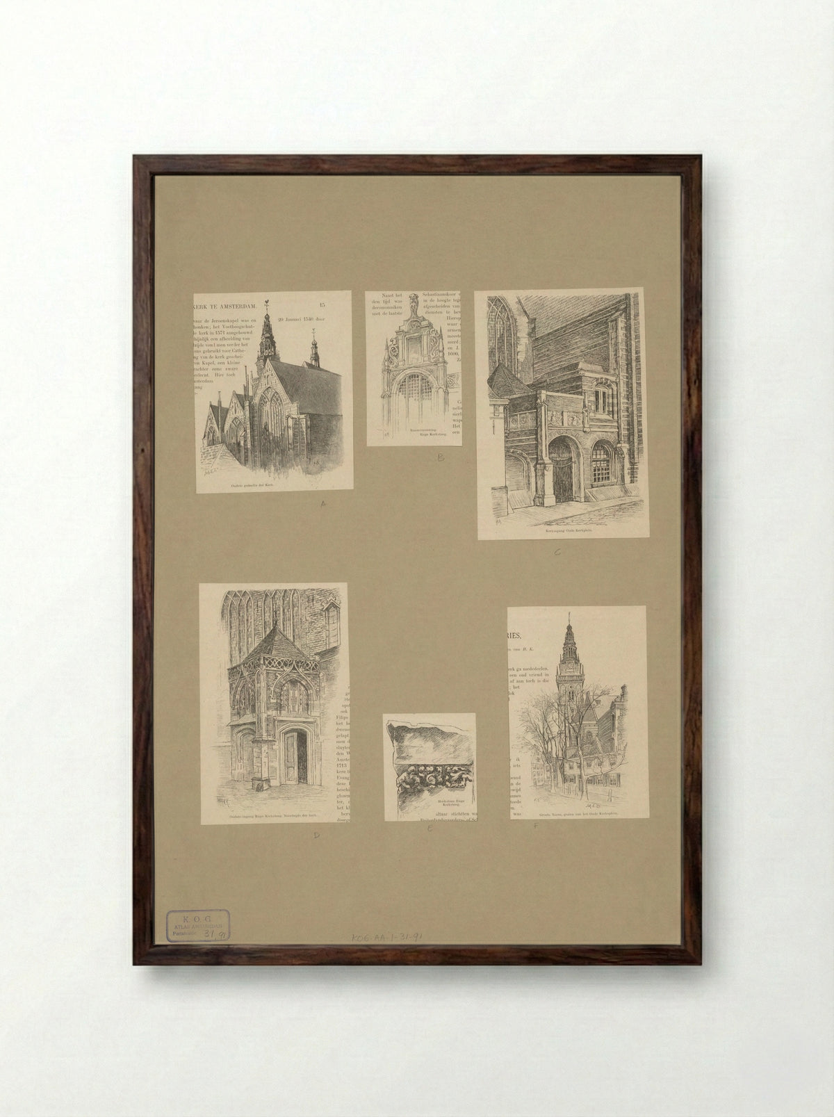 Architectural Studies of the Oude Kerk - Fine Art Print - Framed Print Dark Wood