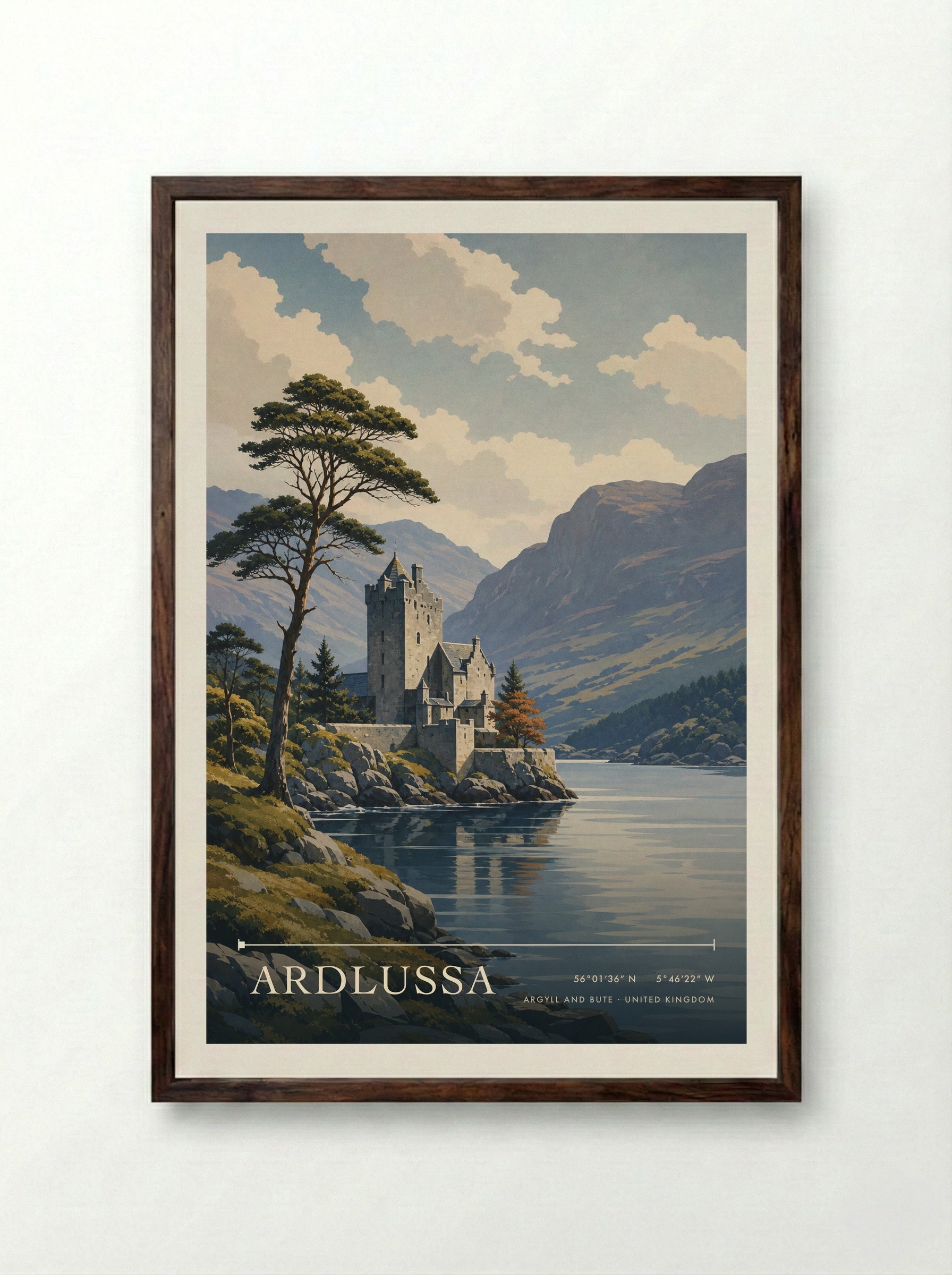 Ardlussa Argyll and Bute United Kingdom Travel Poster - Framed Print Dark Wood