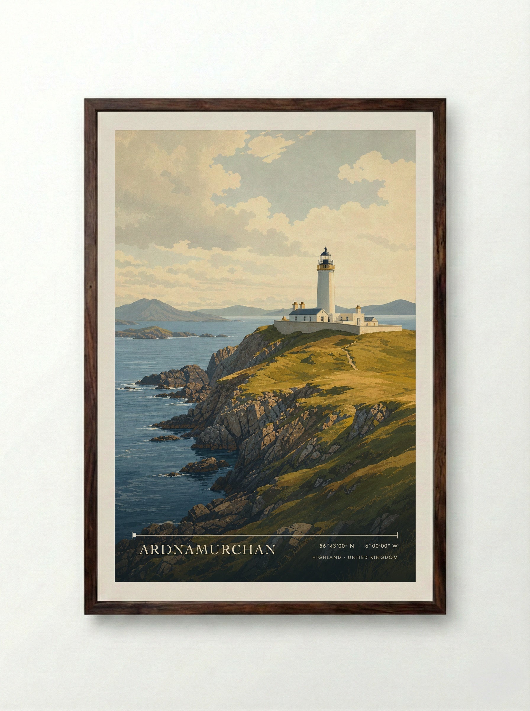 Ardnamurchan Highland United Kingdom Travel Poster - Framed Print Dark Wood