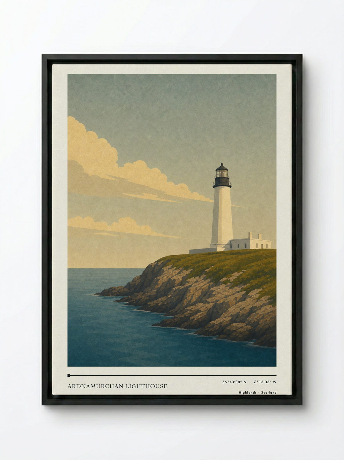 Ardnamurchan Lighthouse Travel Poster Artwork - Framed Canvas Black