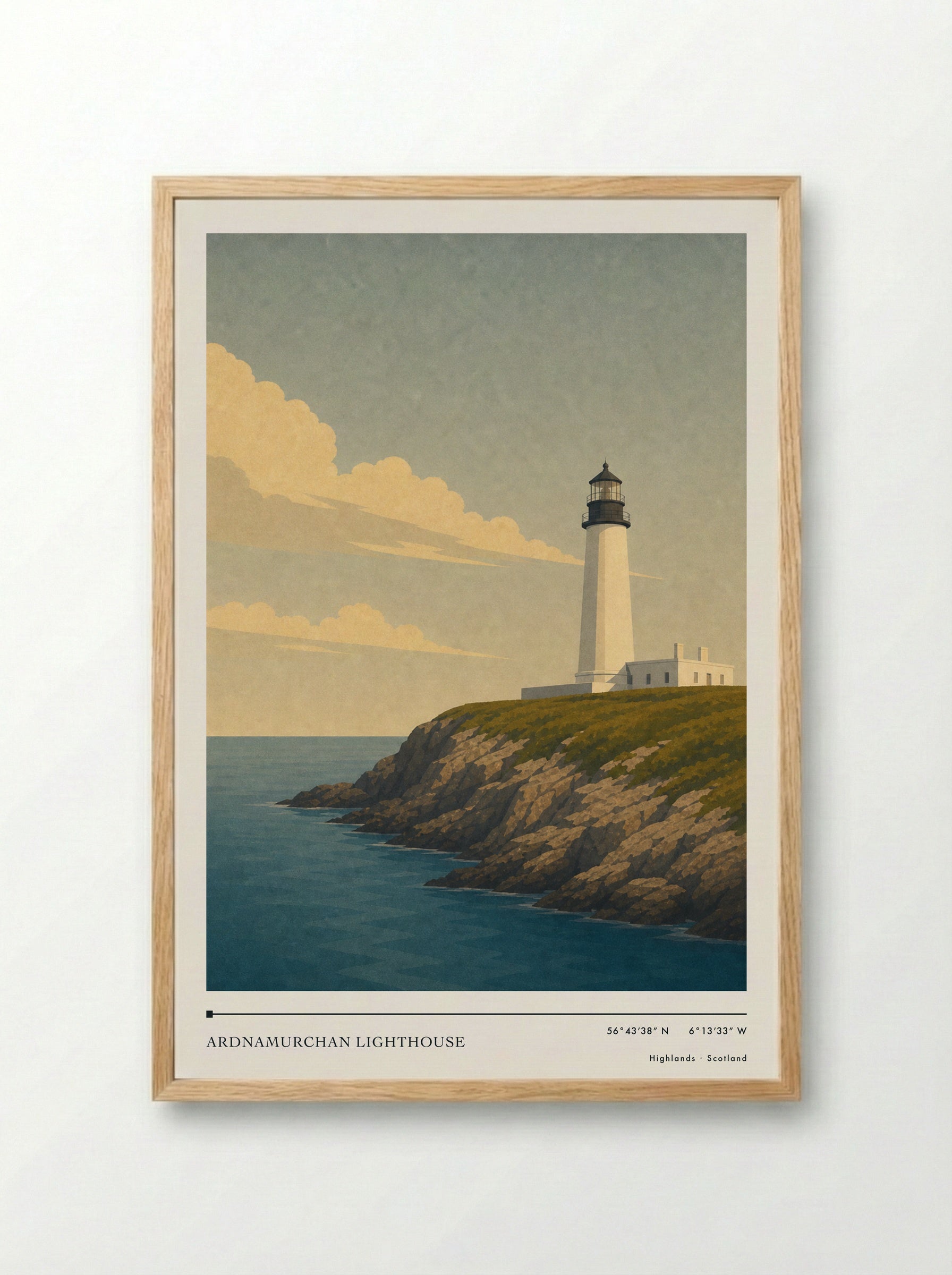 Ardnamurchan Lighthouse Travel Poster Artwork - Framed Print Wood