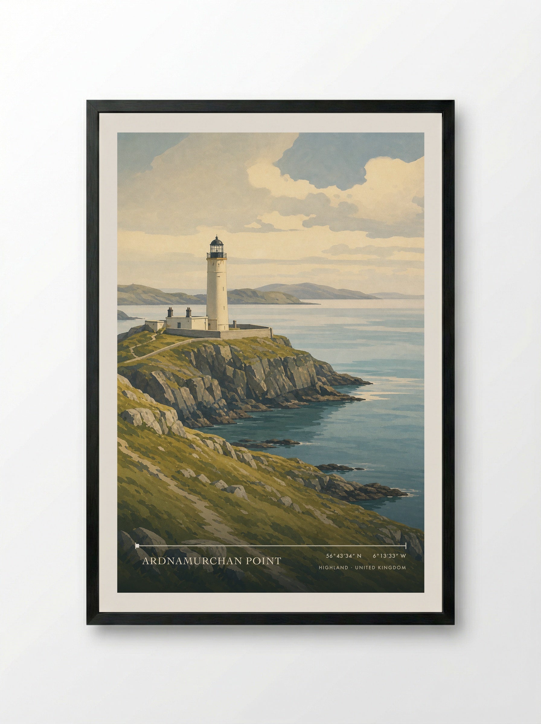 Ardnamurchan Point Highland United Kingdom Travel Poster - Framed Print Black