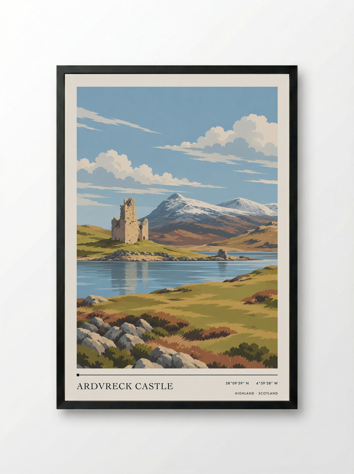 Ardvreck Castle, Highland | Travel Poster - Framed Print Black