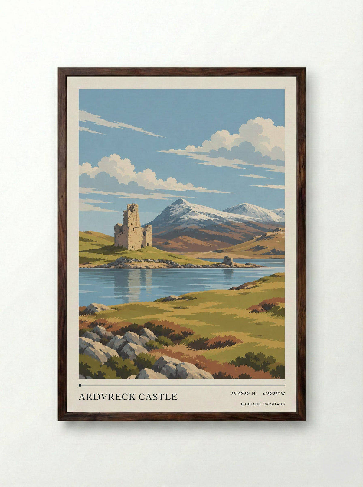 Ardvreck Castle, Highland | Travel Poster - Framed Print Dark Wood