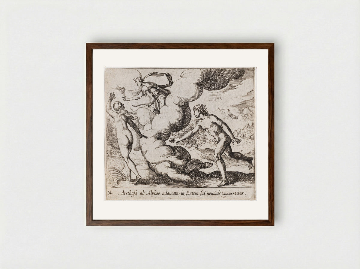 Arethusa Chased by Alpheus - Antonio Tempesta - Framed Print Dark Wood