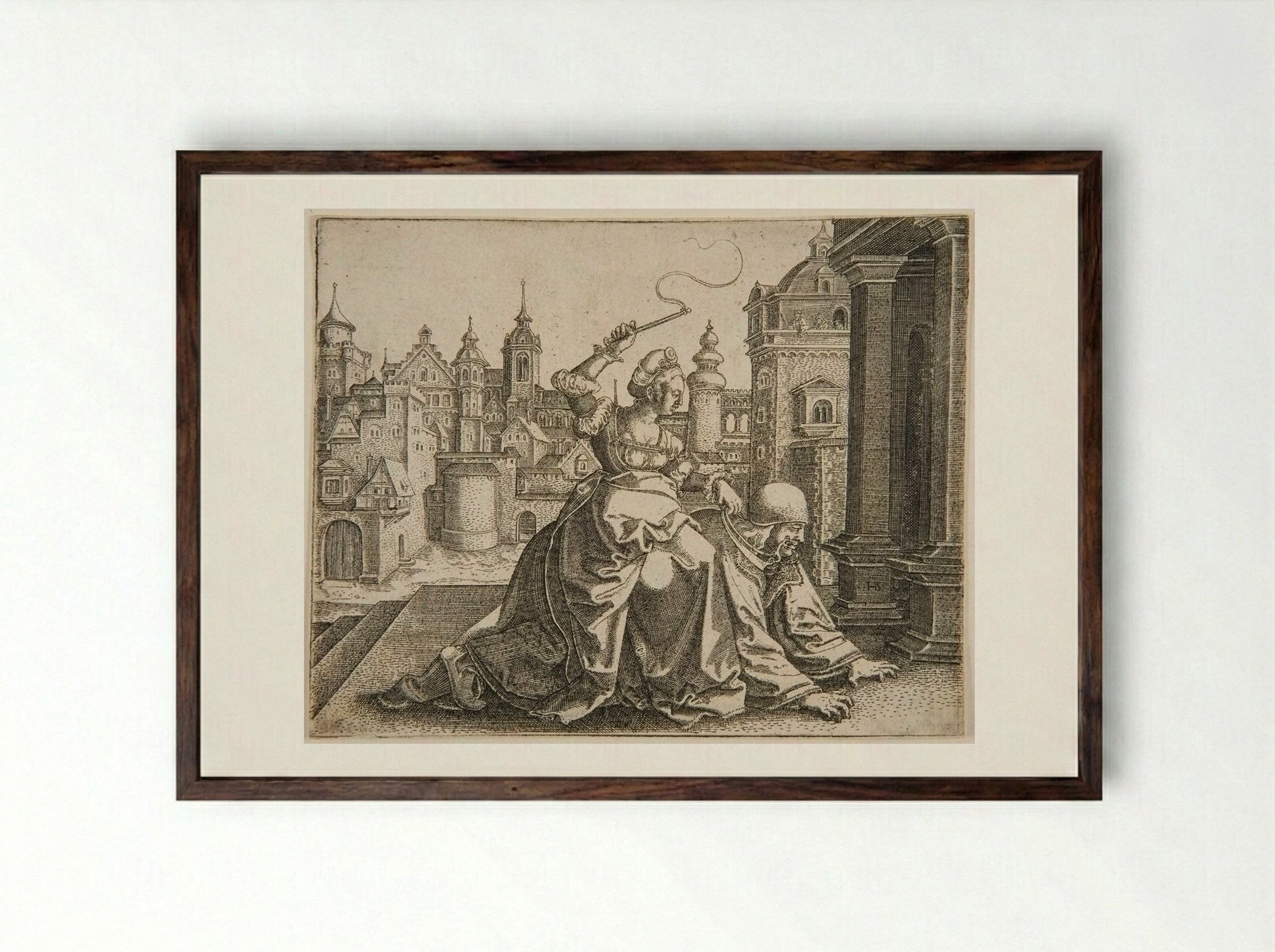 Aristotle and Phyllis - Hans Brosamer - Framed Print Dark Wood