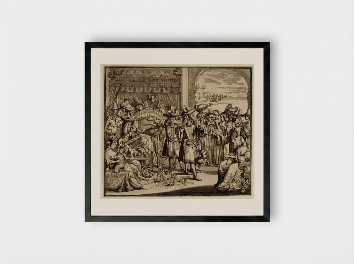 Arlequin Deodat et Pamirge Hypochondriaques - Romeyn de Hooghe - Framed Print Black