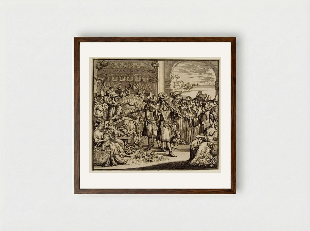 Arlequin Deodat et Pamirge Hypochondriaques - Romeyn de Hooghe - Framed Print Dark Wood