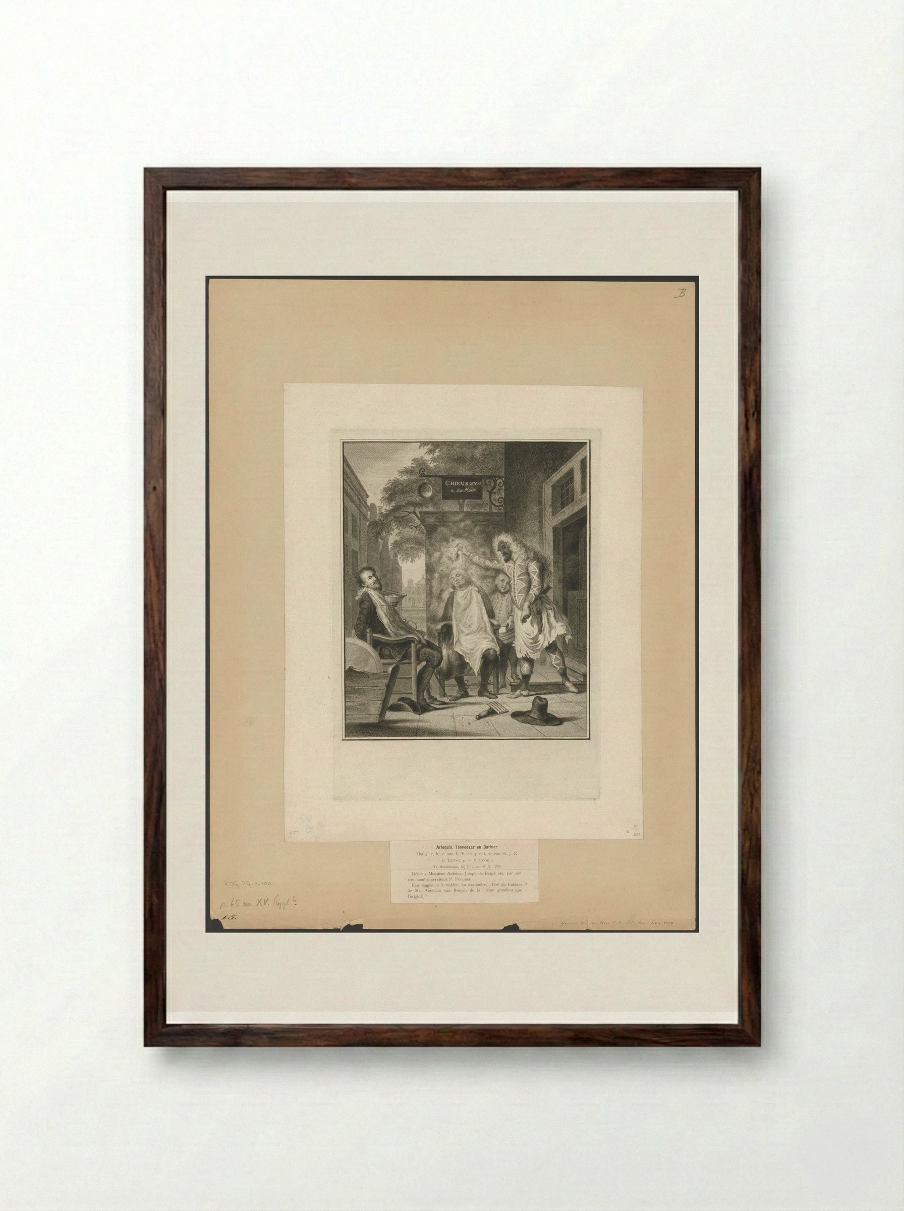 Arlequin, tovenaar en barbier: de bedrogen rivalen - Pieter Tanjé - Framed Print Dark Wood