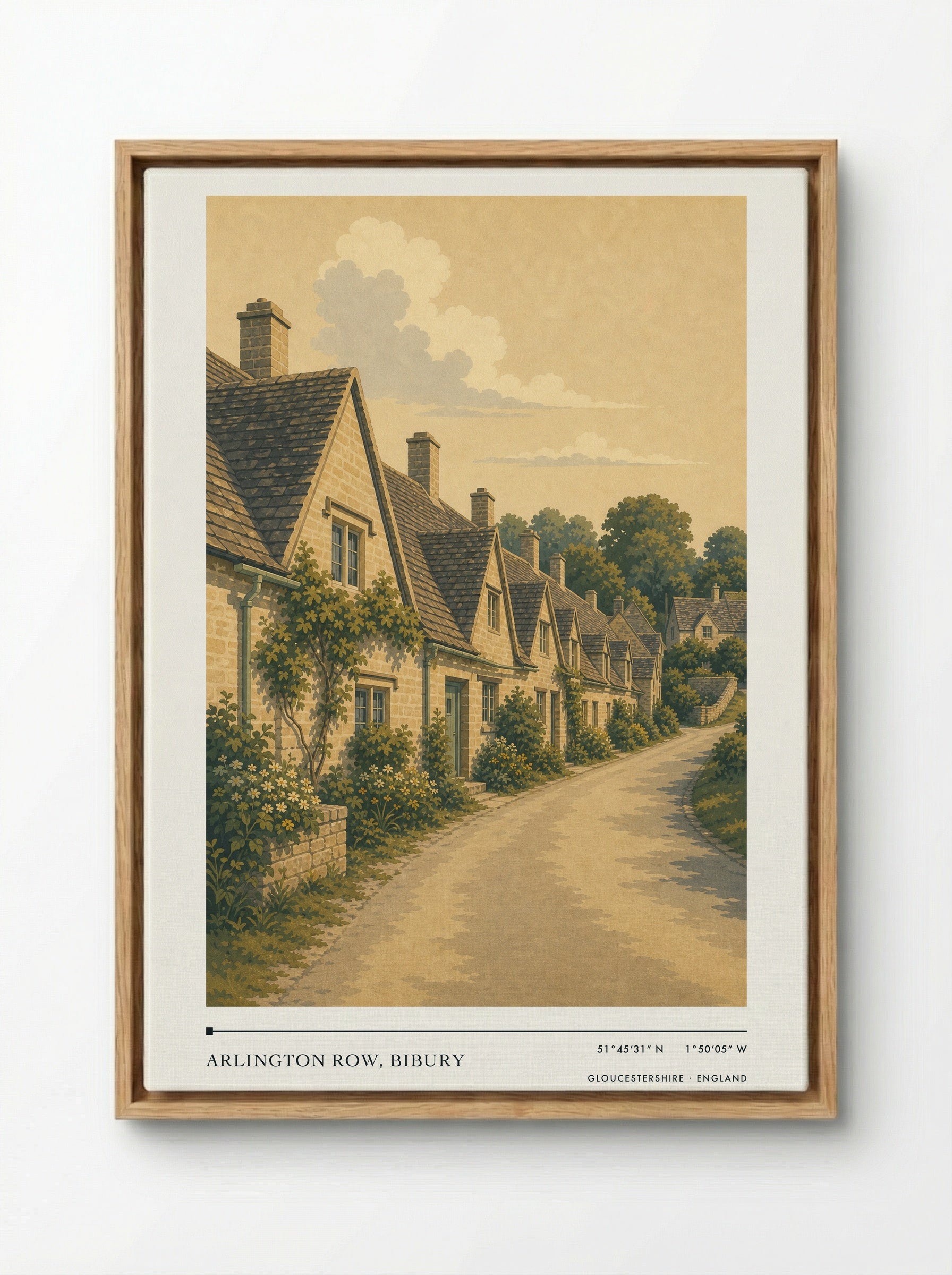 Arlington Row, Bibury Gloucestershire England Travel Poster - Framed Canvas Wood