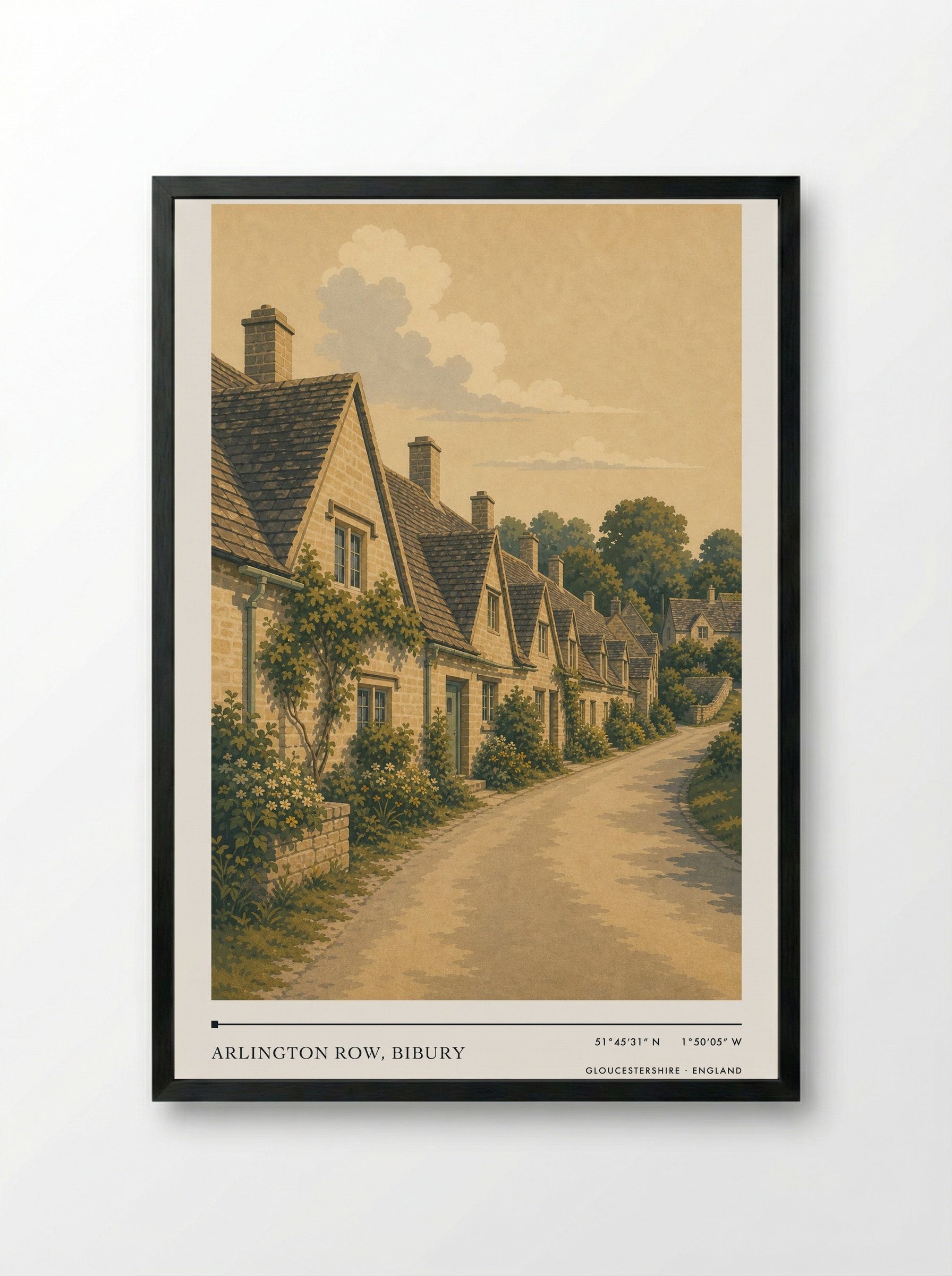Arlington Row, Bibury Gloucestershire England Travel Poster - Framed Print Black