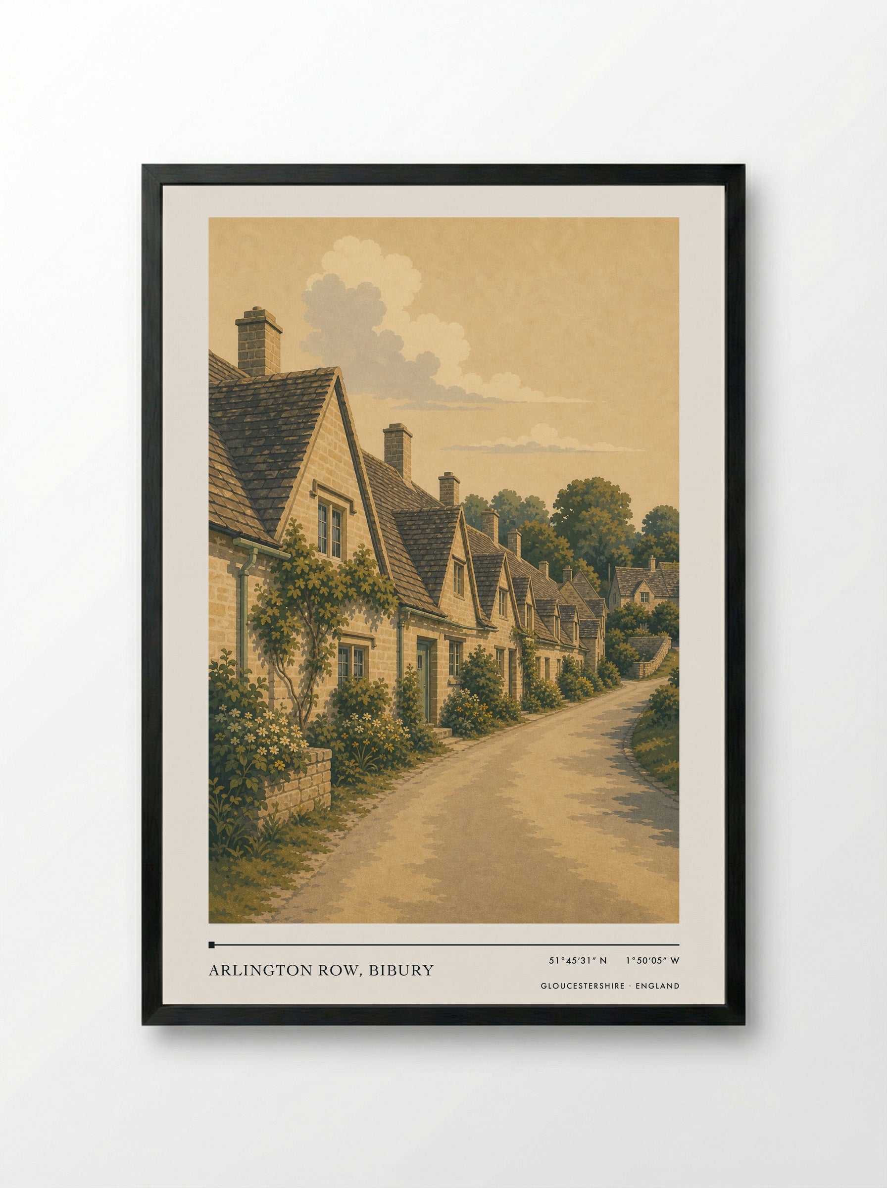 Arlington Row, Bibury Gloucestershire England Travel Poster - Framed Print Black