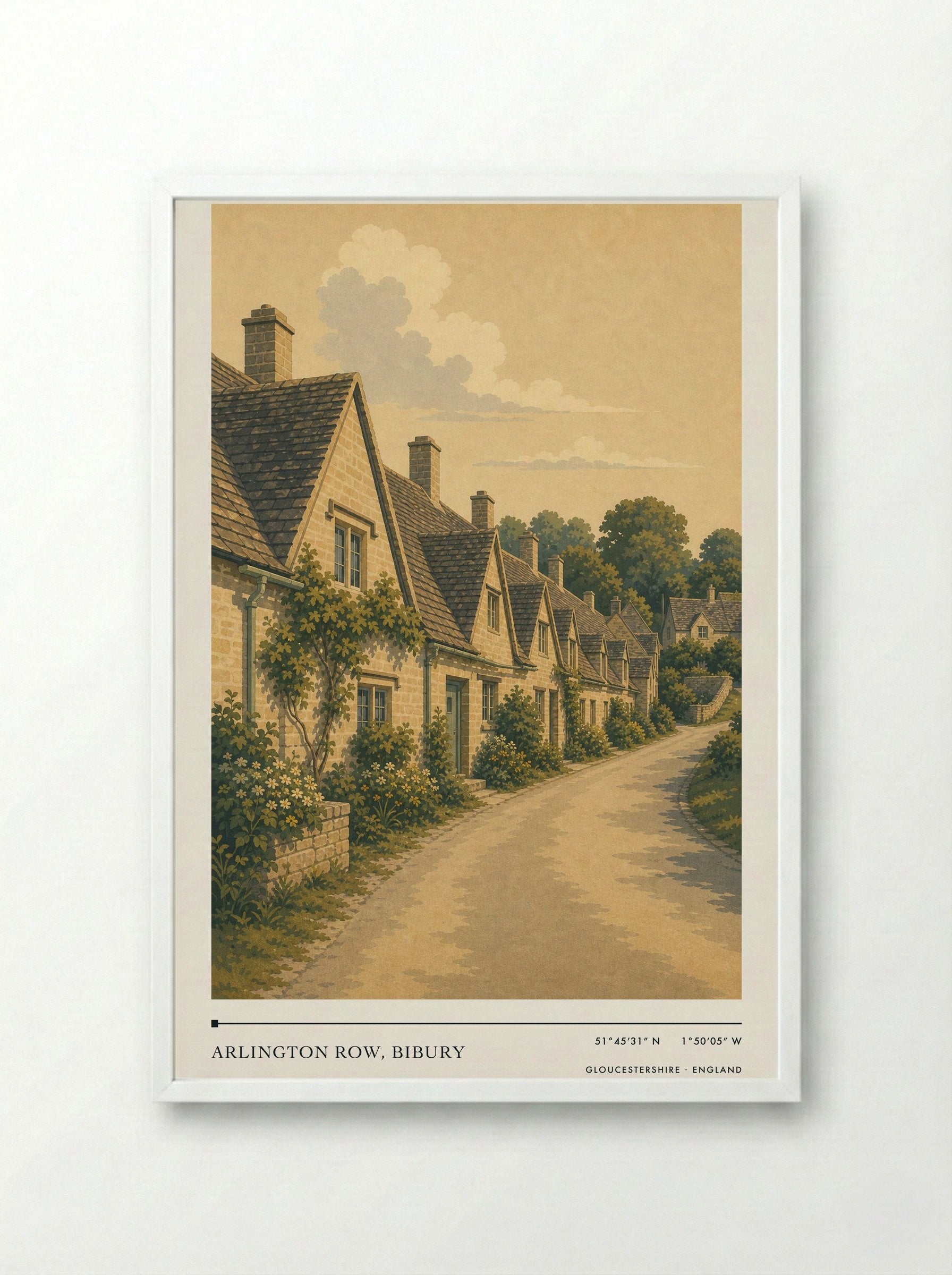Arlington Row, Bibury Gloucestershire England Travel Poster - Framed Print White