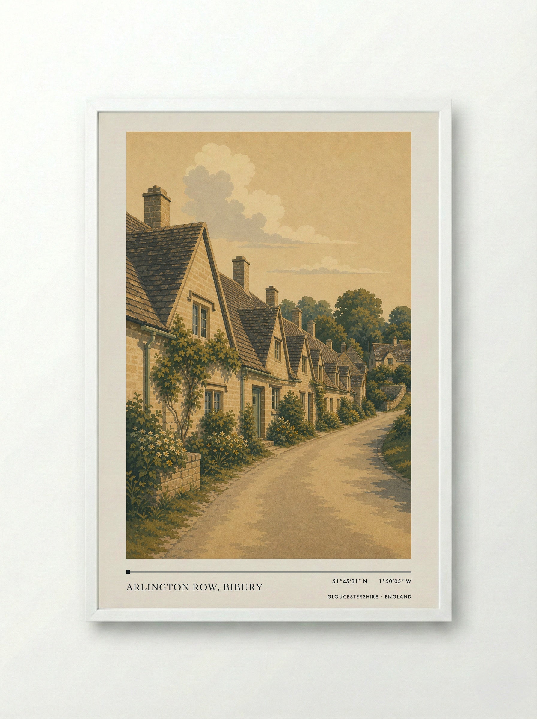 Arlington Row, Bibury Gloucestershire England Travel Poster - Framed Print White