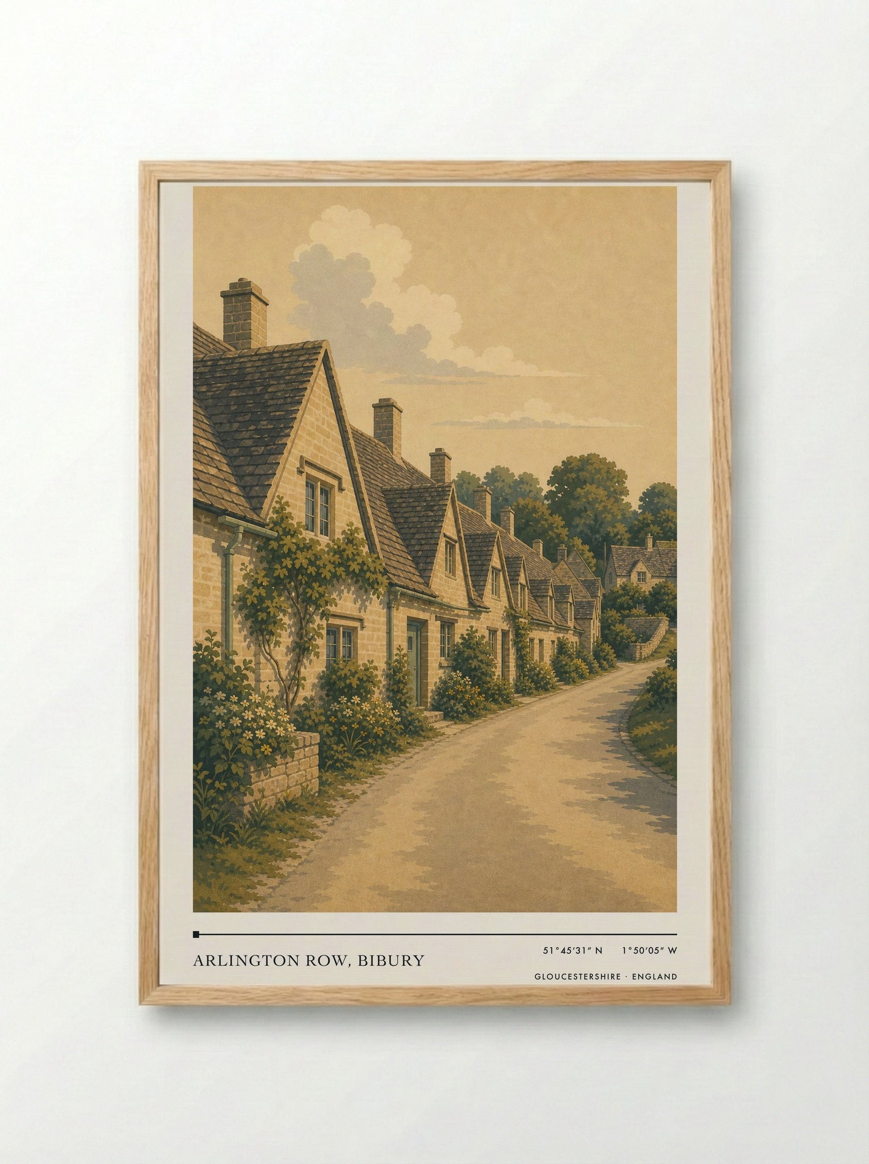 Arlington Row, Bibury Gloucestershire England Travel Poster - Framed Print Wood