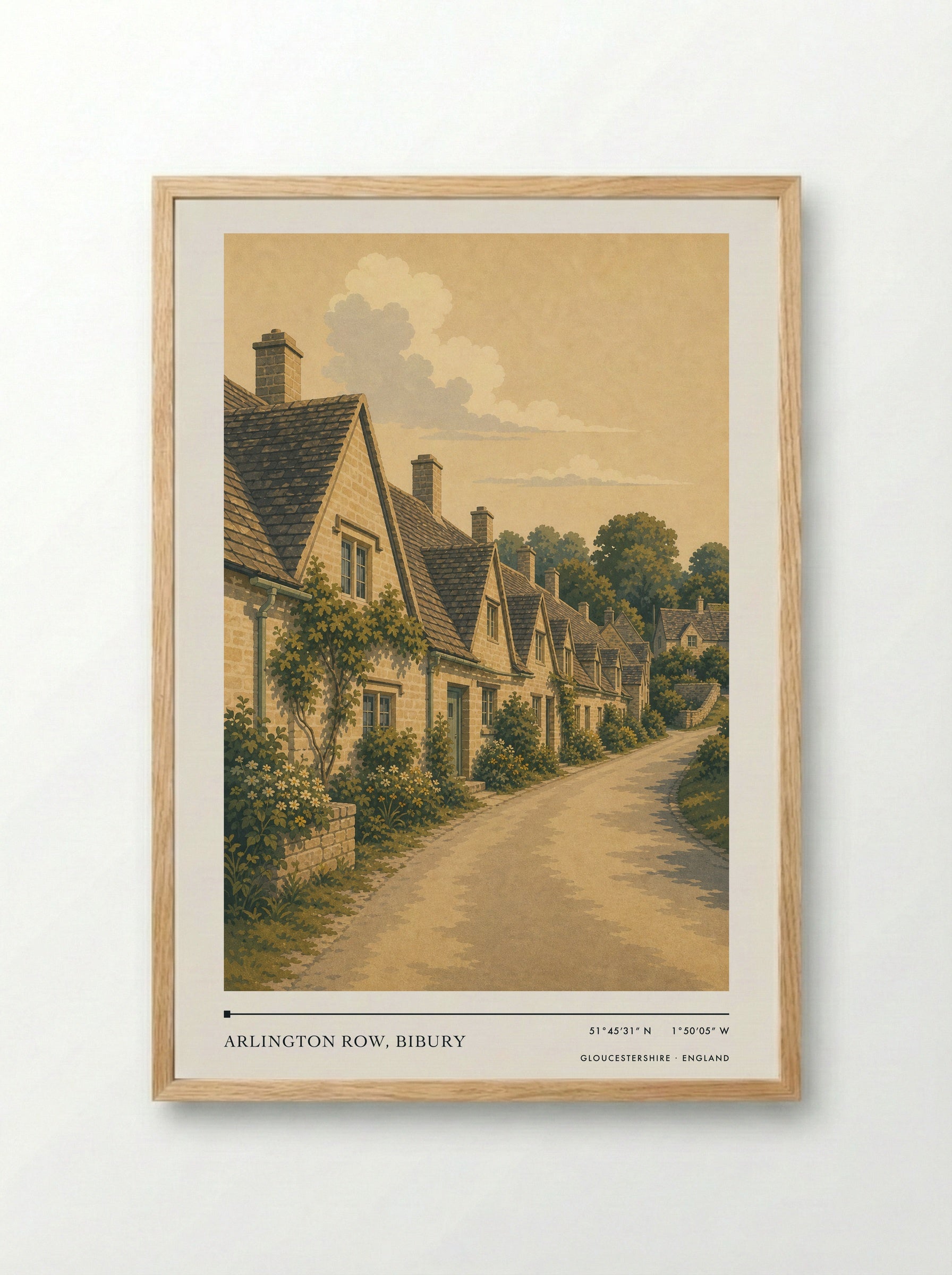Arlington Row, Bibury Gloucestershire England Travel Poster - Framed Print Wood