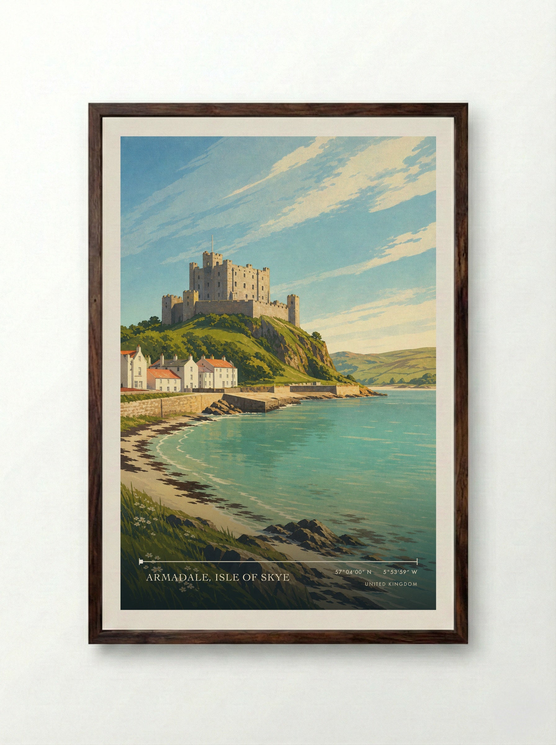 Armadale, Isle of Skye United Kingdom Travel Poster - Framed Print Dark Wood