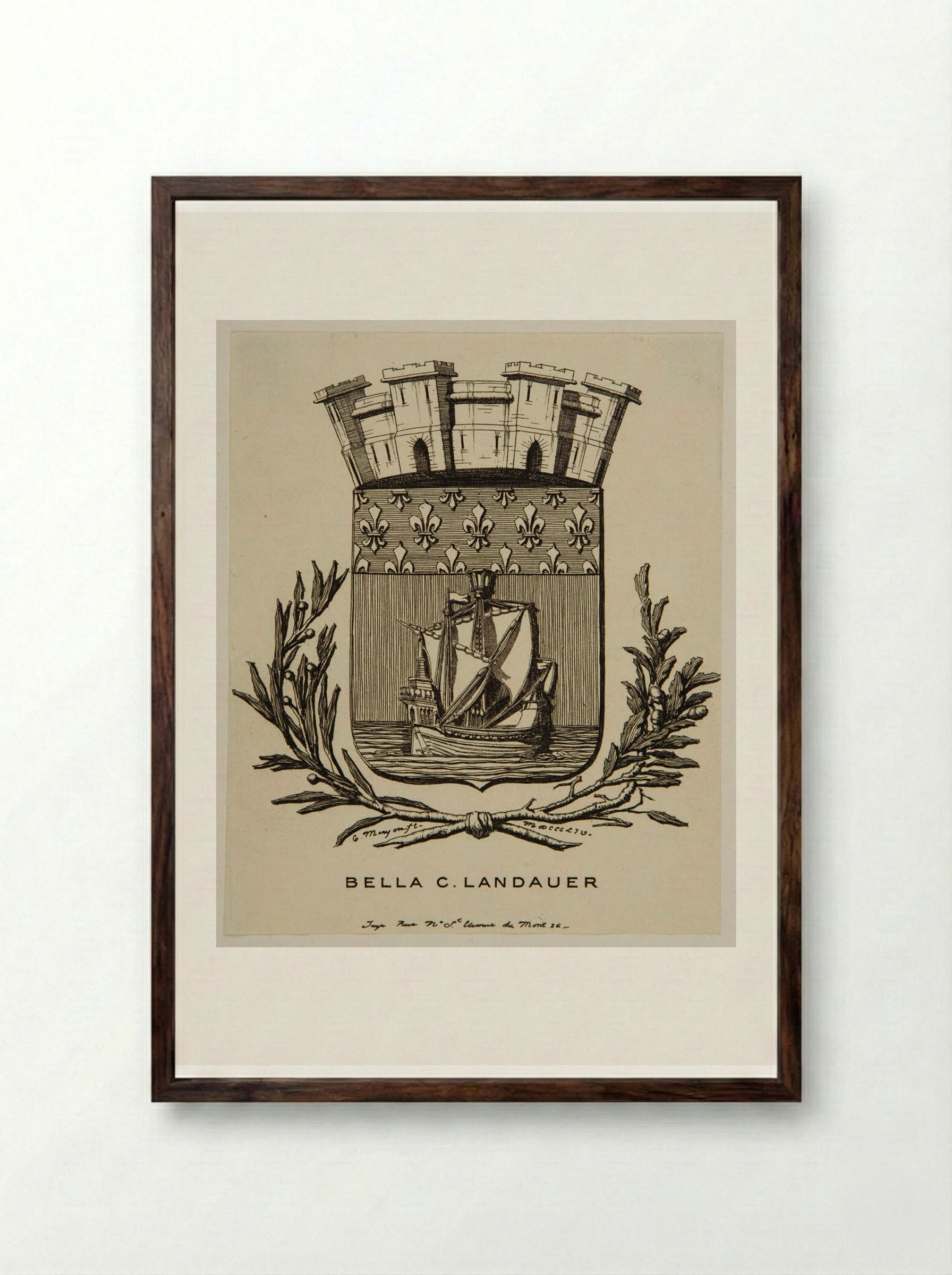Armes symbolique de la ville de Paris - Charles Meryon - Framed Print Dark Wood