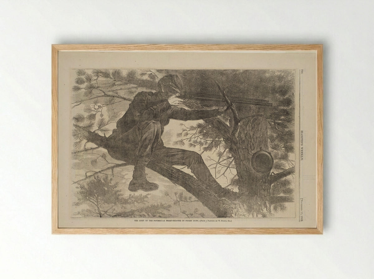Army of the Potomac - A Sharp Shooter on Picket Duty - Winslow Homer - Framed Print Wood