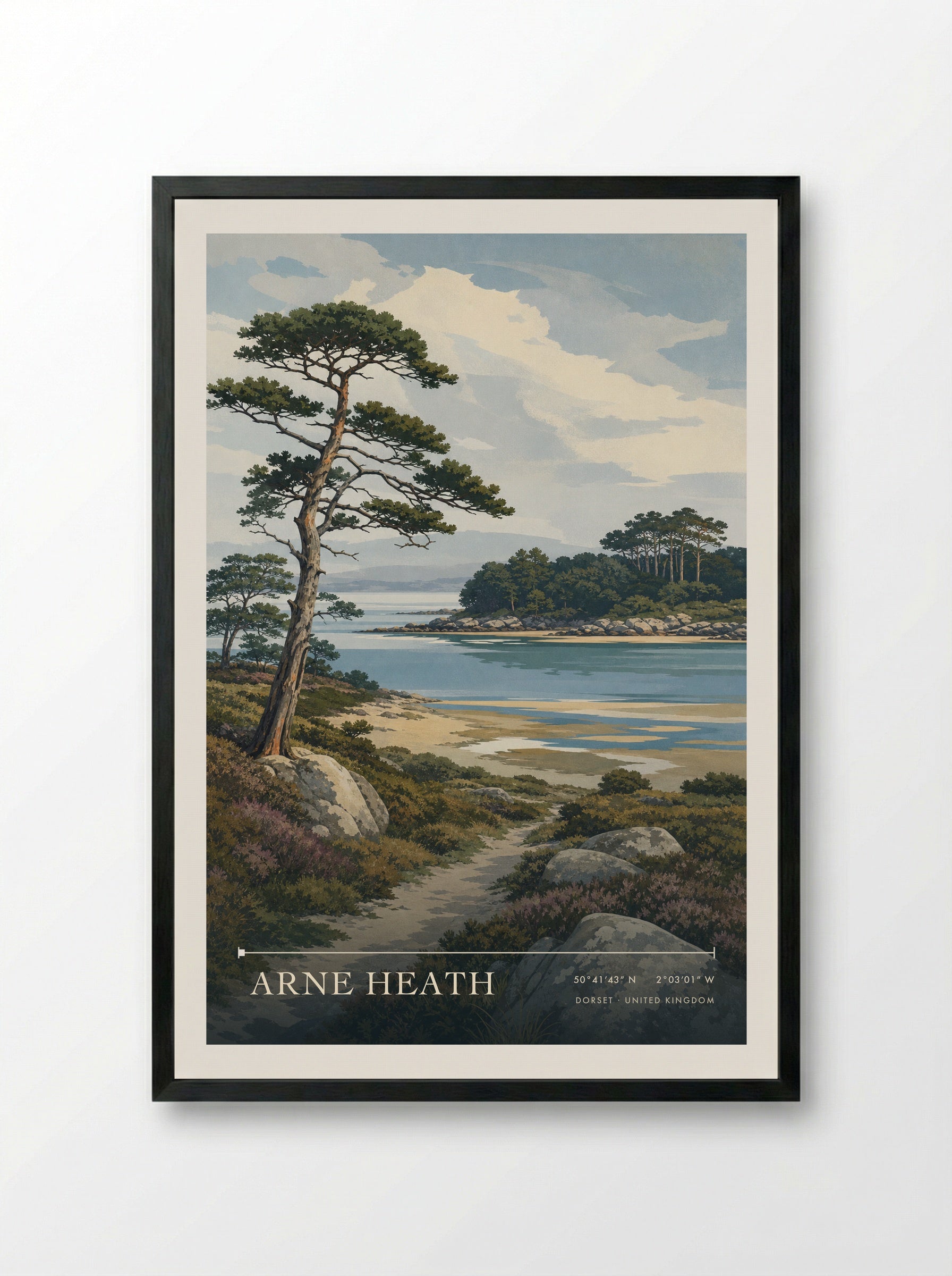 Arne Heath Dorset United Kingdom Travel Poster - Framed Print Black