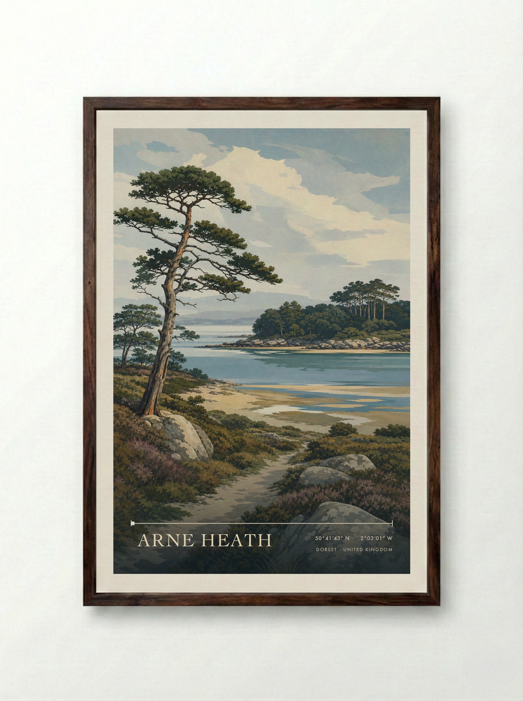 Arne Heath Dorset United Kingdom Travel Poster - Framed Print Dark Wood