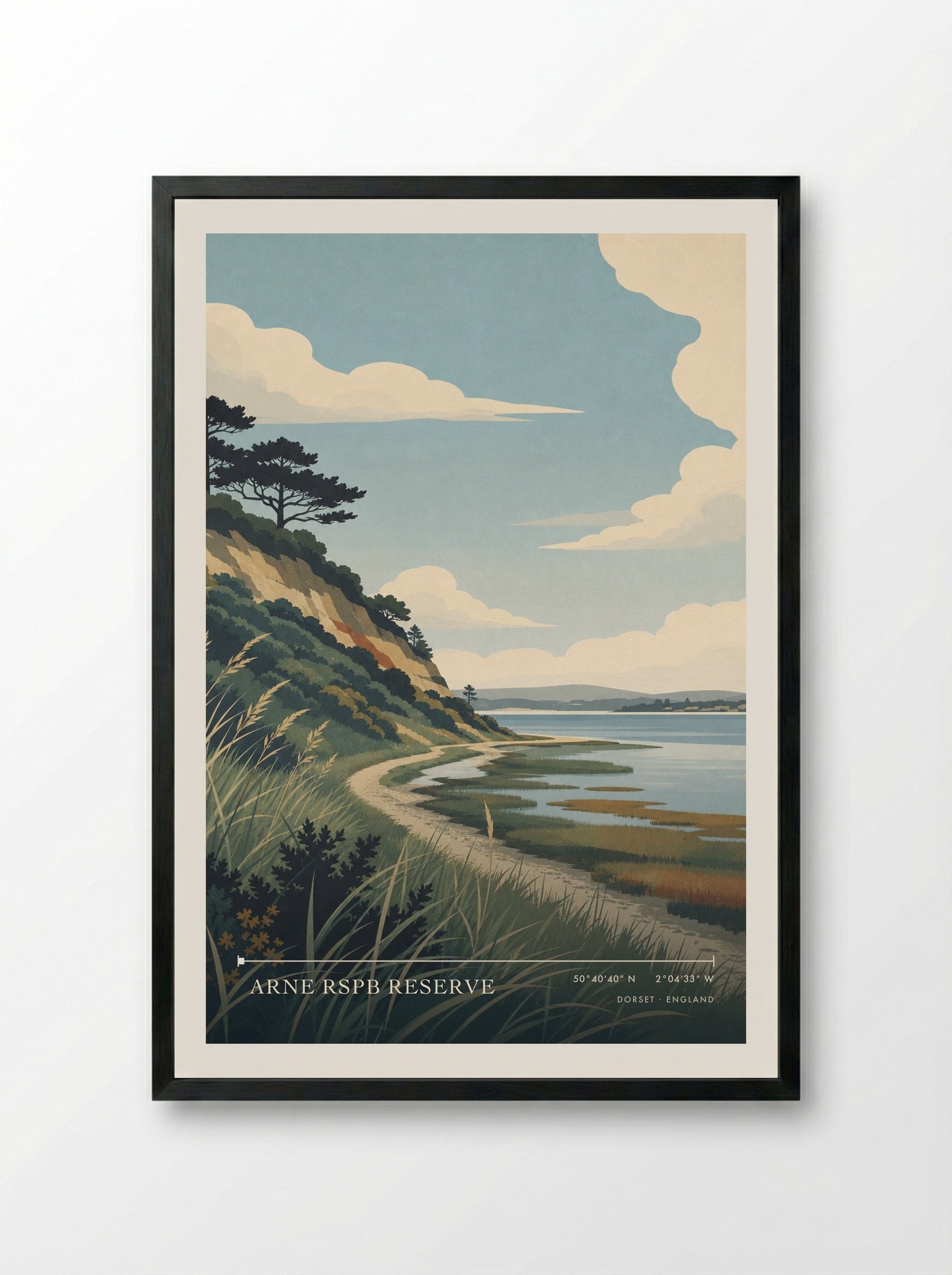 Arne RSPB Reserve Dorset England Travel Poster - Framed Print Black