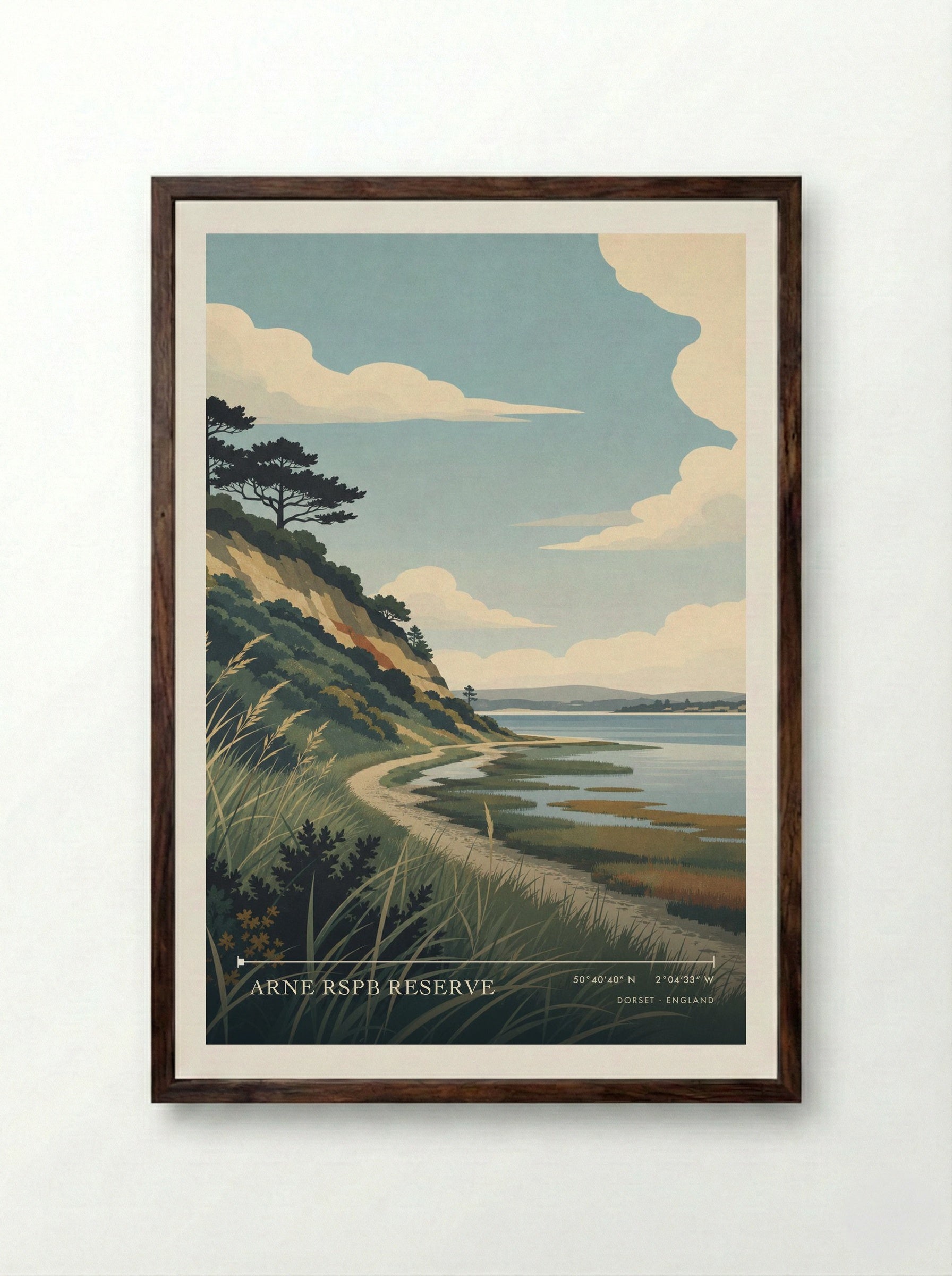 Arne RSPB Reserve Dorset England Travel Poster - Framed Print Dark Wood