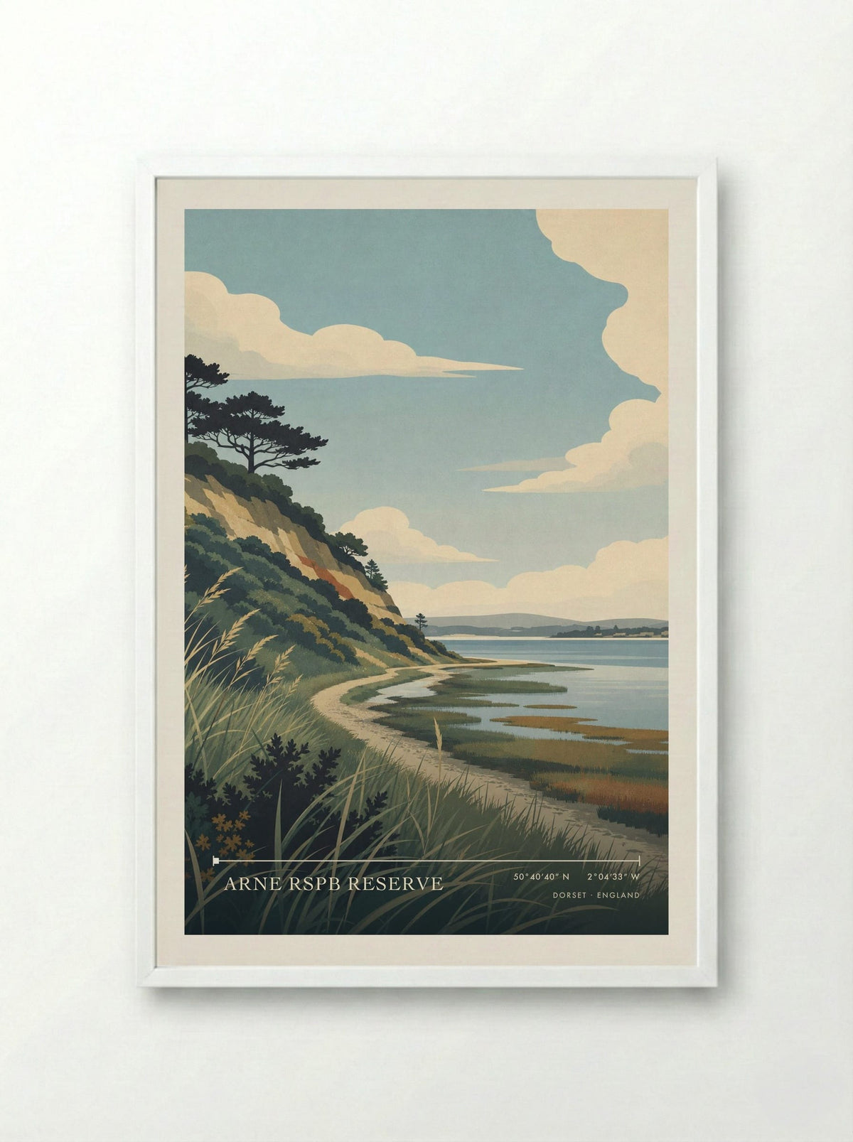Arne RSPB Reserve Dorset England Travel Poster - Framed Print White