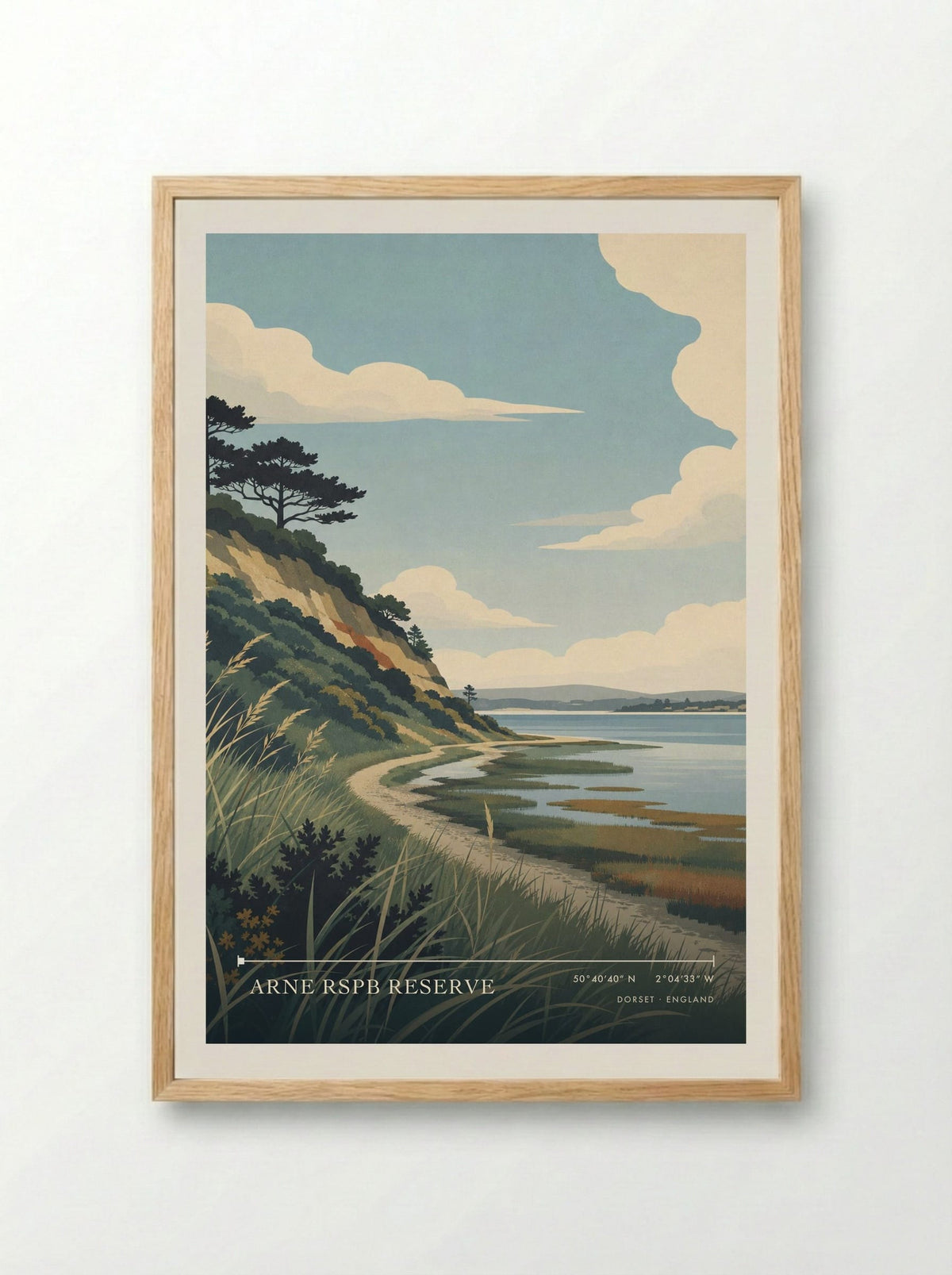Arne RSPB Reserve Dorset England Travel Poster - Framed Print Wood