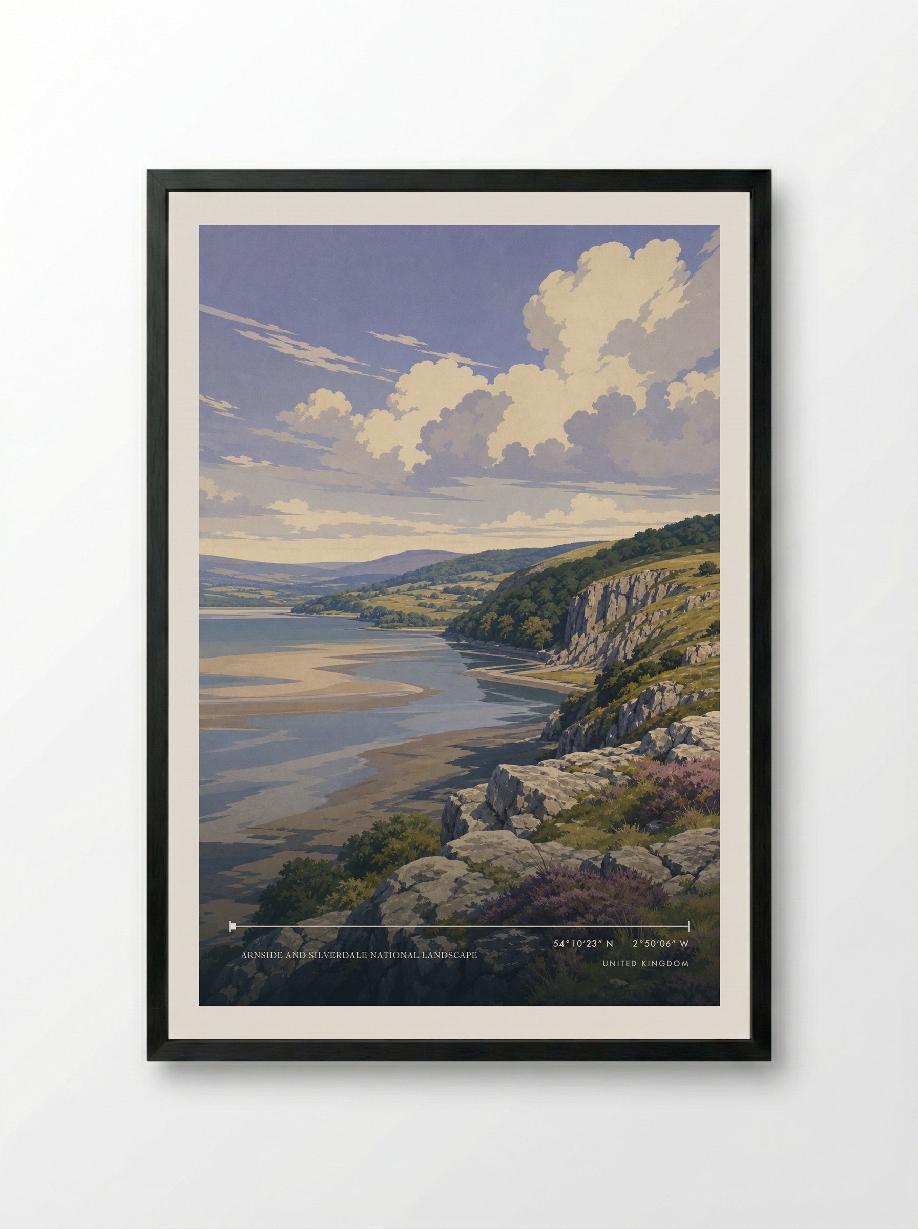 Arnside and Silverdale National Landscape United Kingdom Travel Poster - Framed Print Black