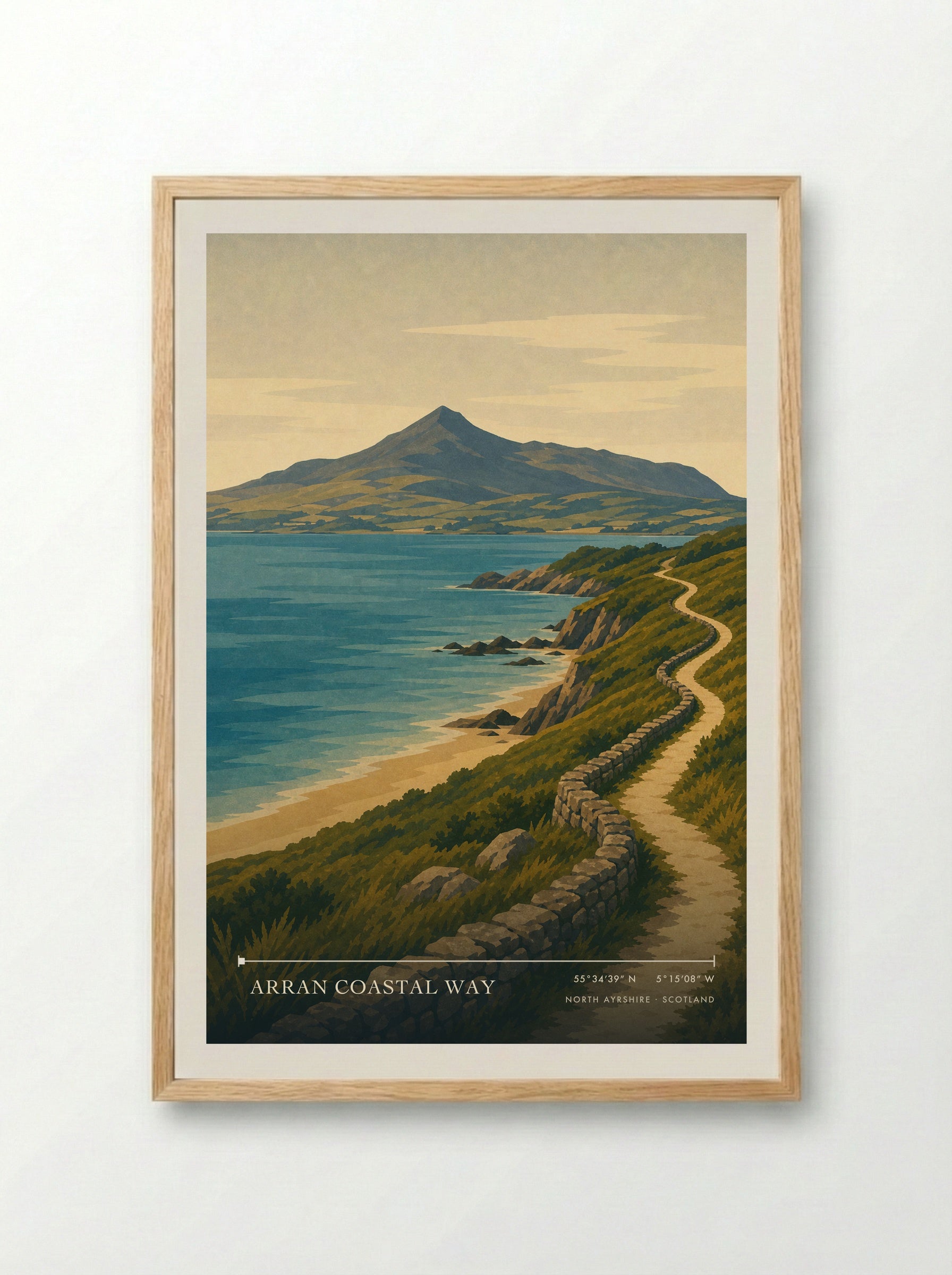 Arran Coastal Way Travel Poster Artwork - Framed Print Wood