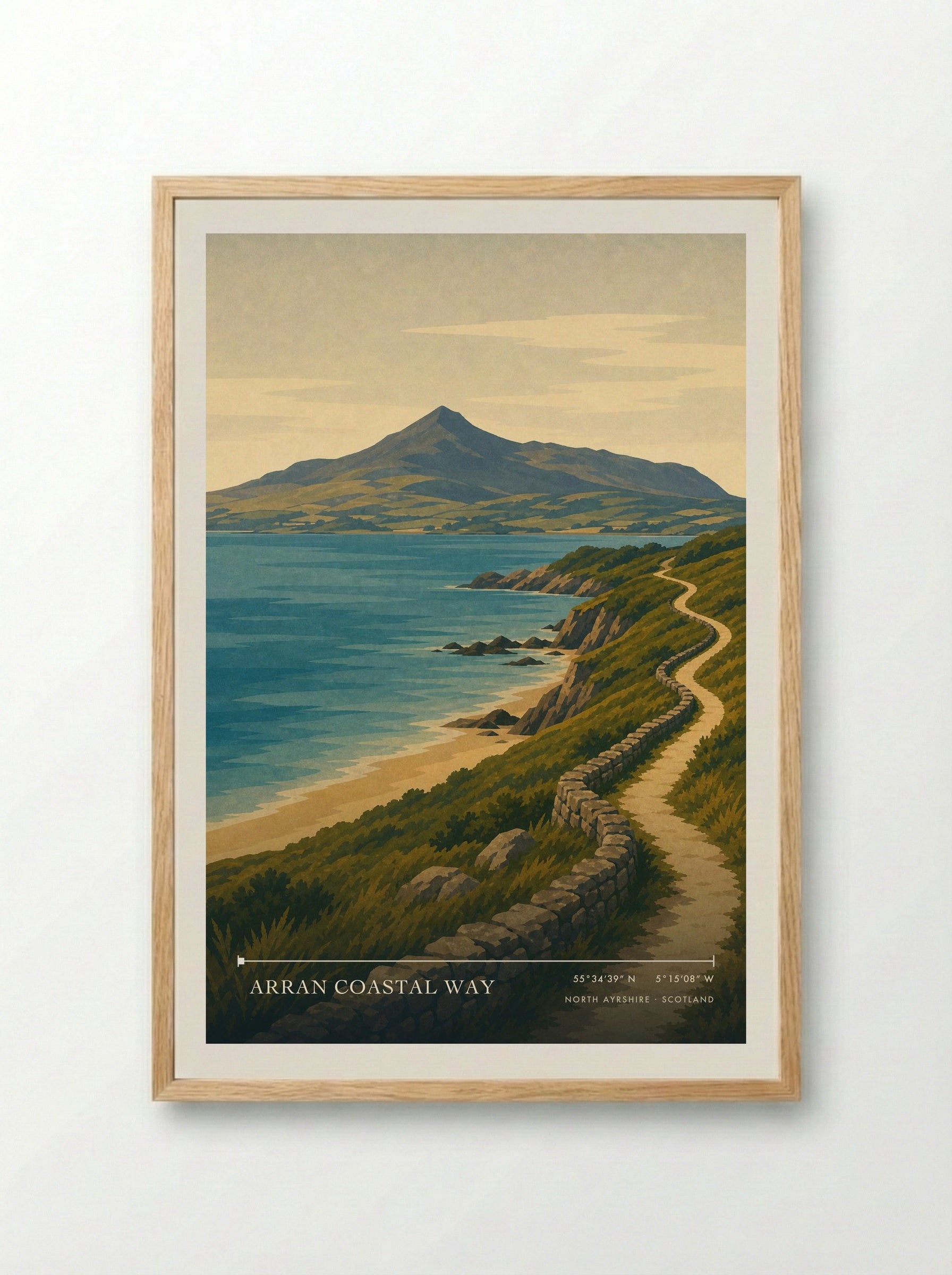 Arran Coastal Way Travel Poster Artwork - Framed Print Wood